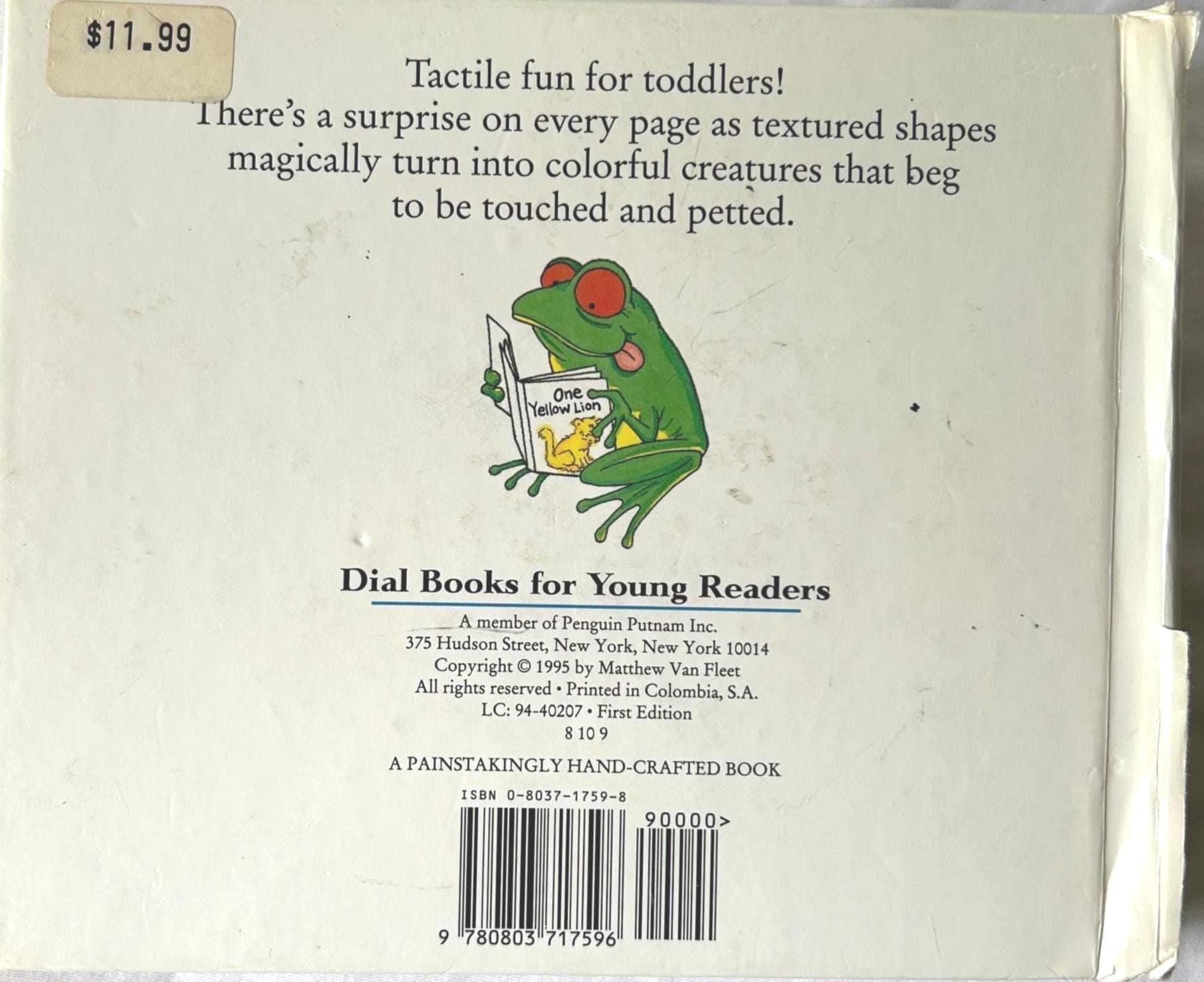 Vintage Children's Book Hardcover - Fuzzy Yellow Ducklings by Matthew Van Fleet learn to feel textures in this book GOOD CONDITION