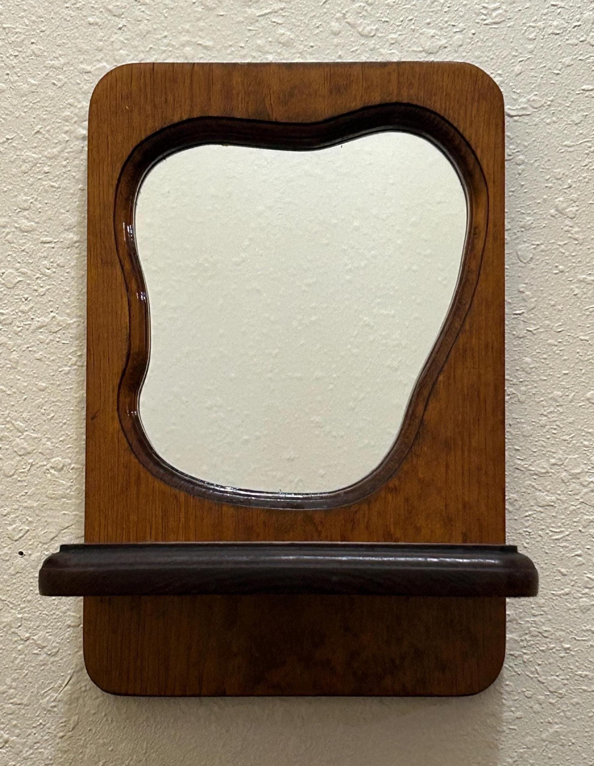 Vintage Wooden Wall Mirrors with Shelves 11" Tall - Curved Rustic Design
