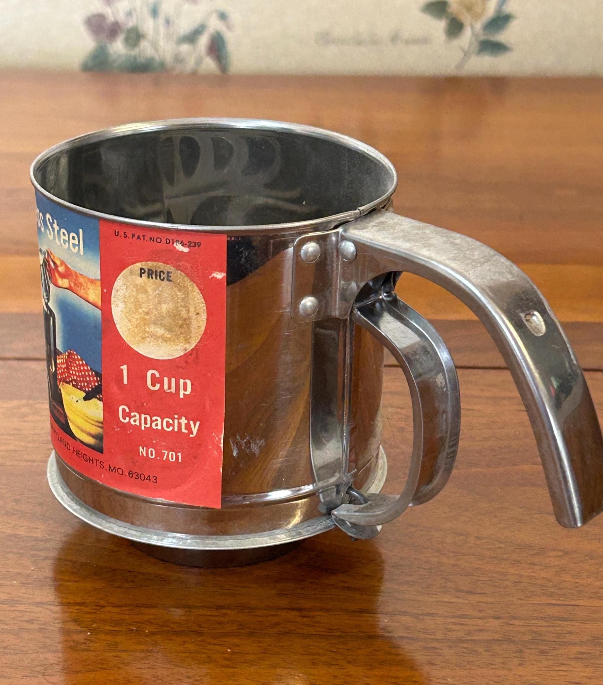 Very Vintage 1 Cup Stainless Steel Flour Sifter- Original Label