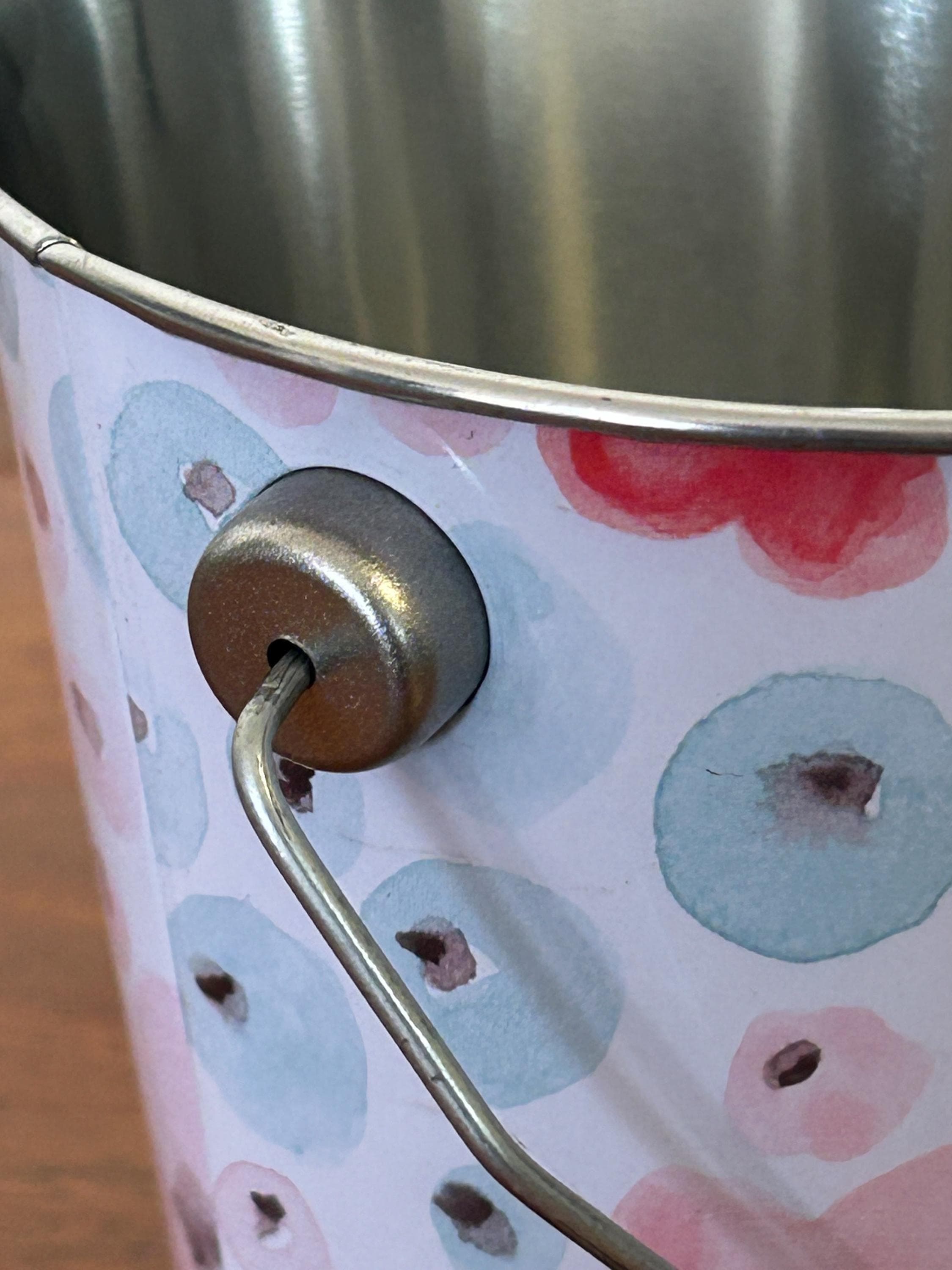 Vintage Floral Bucket Collectible Tin 4" Tall - Metal Storage Container