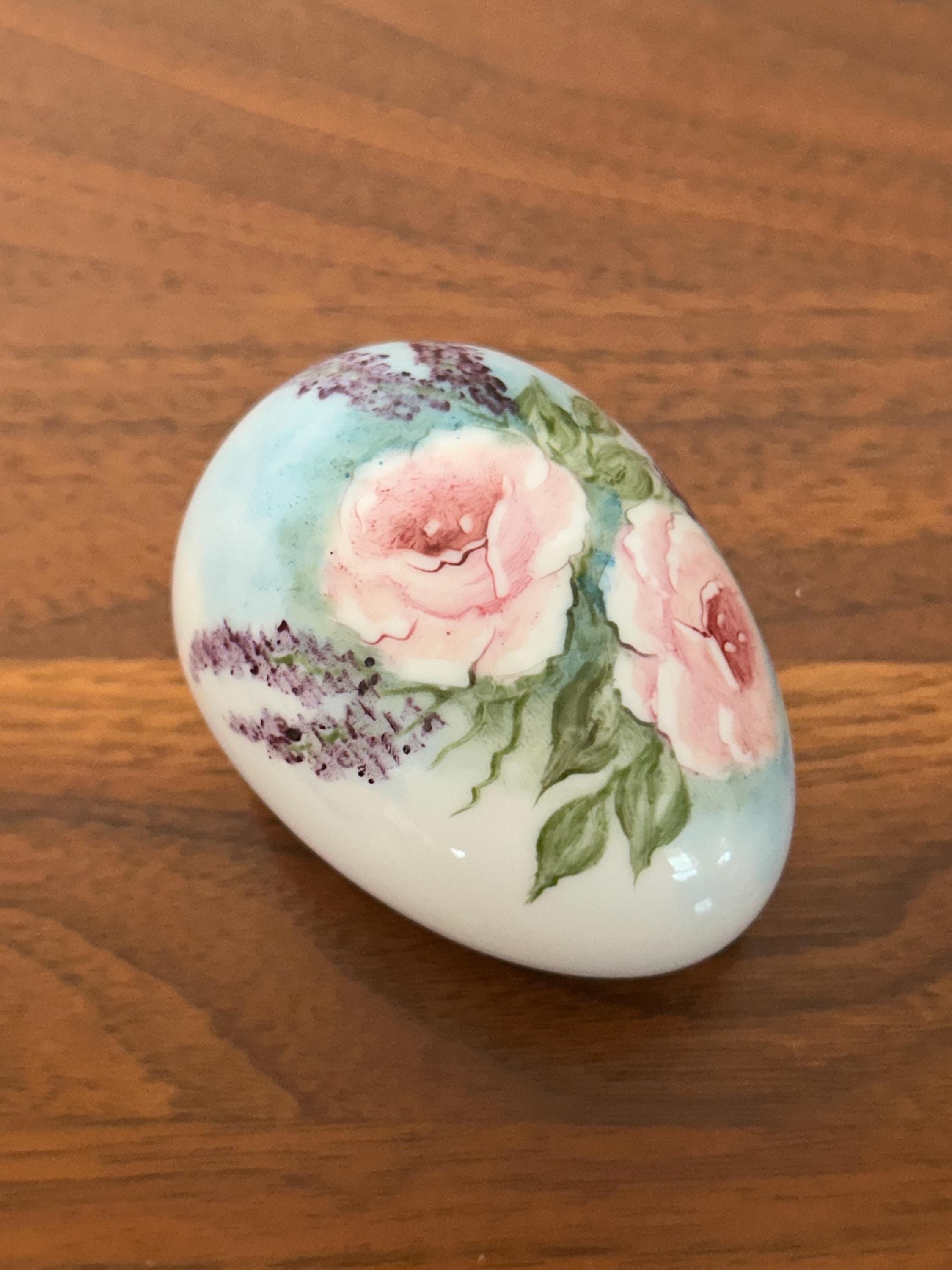Vintage Hand Painted Floral Egg 2 3/4" - Ceramic Decorative Egg