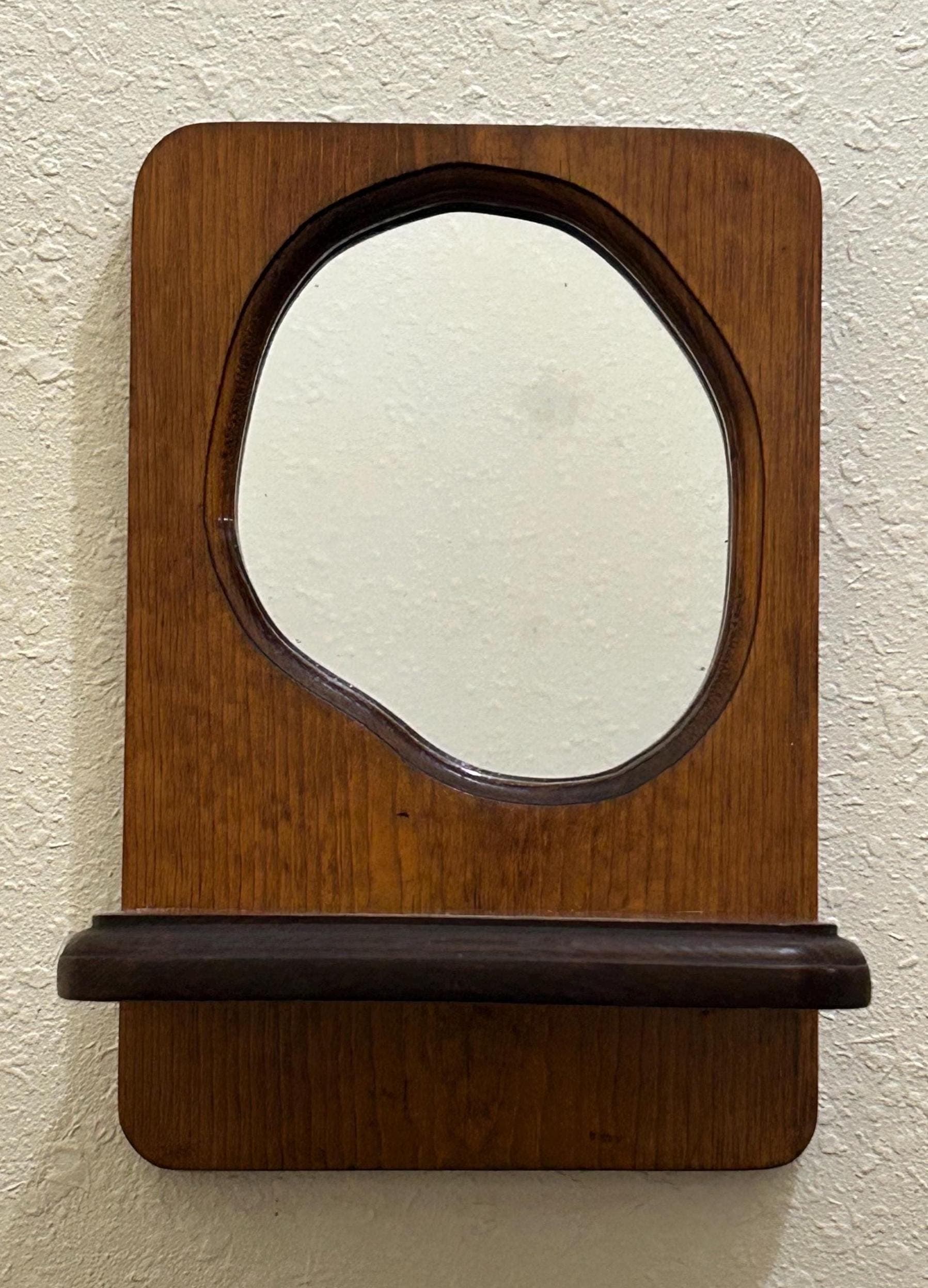 Vintage Wooden Wall Mirrors with Shelves 11" Tall - Curved Rustic Design