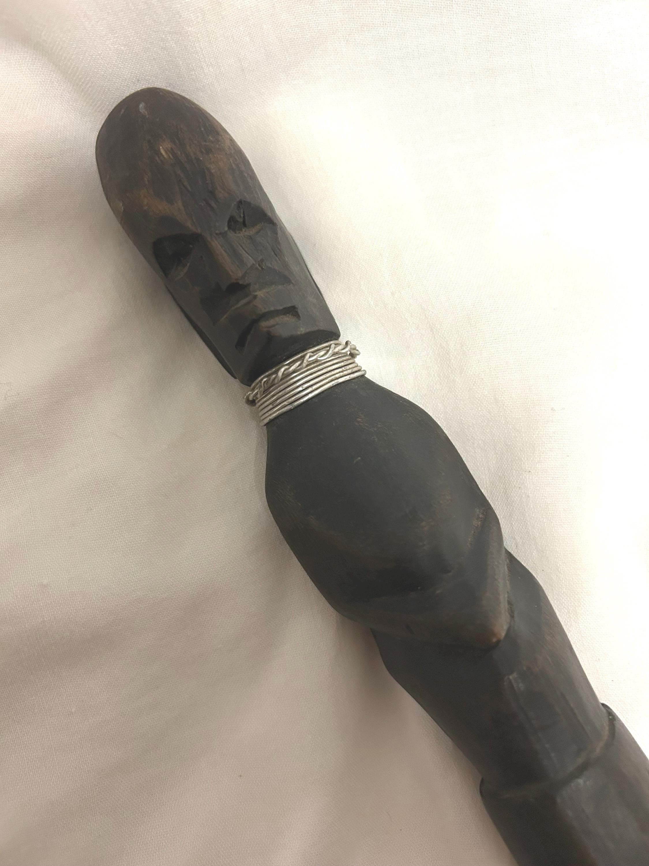 Vintage Hand Carved Wooden CEREMONIAL DAGGER African figural knife 24" long tribal accessory religious art Good Condition