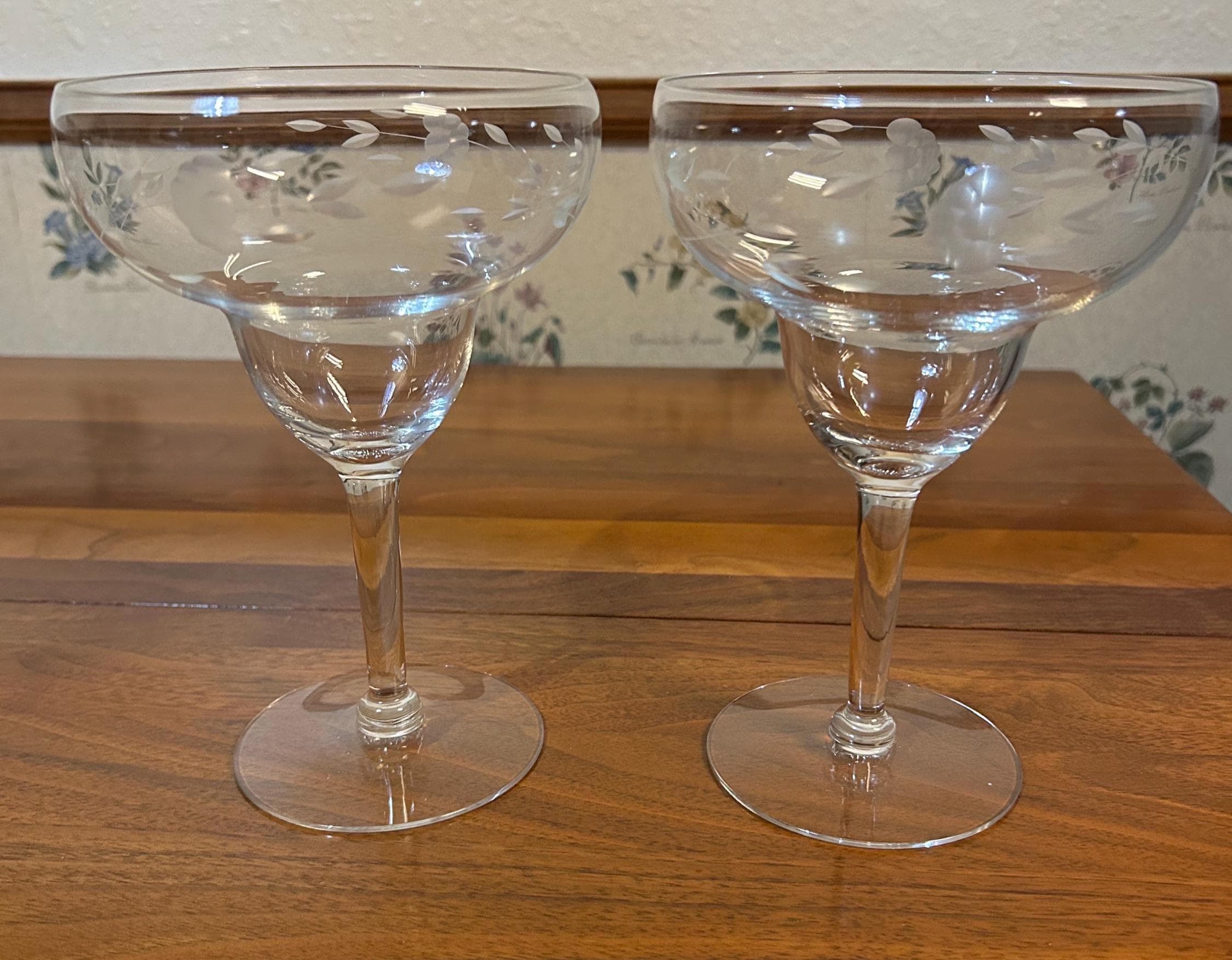 2 Vintage Princess House Heritage Crystal Margarita Glasses 9" tall, long stemmed