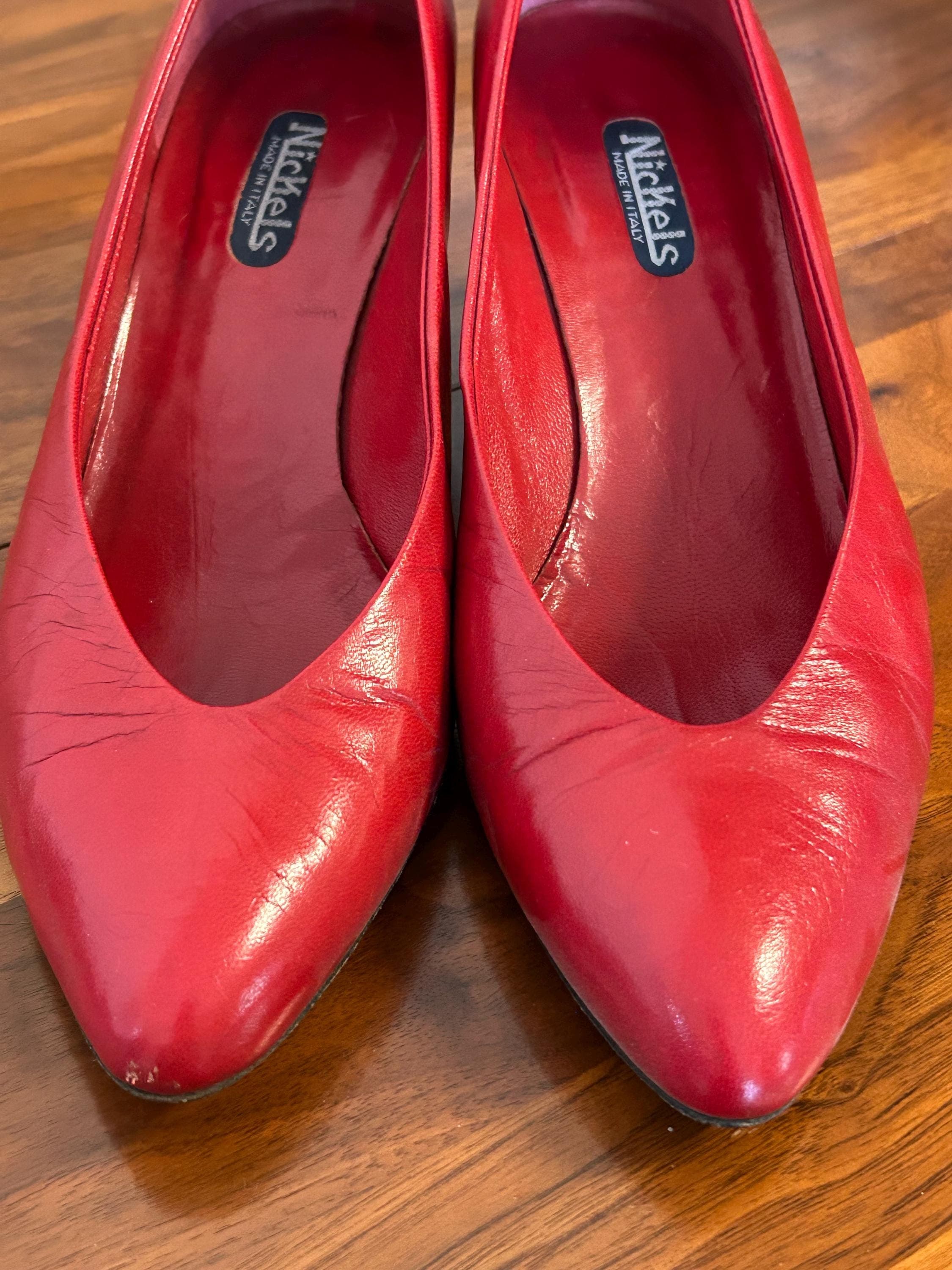 Vintage Nickels Leather Pumps Size 8 1/2 B - Red Heels Made in Italy
