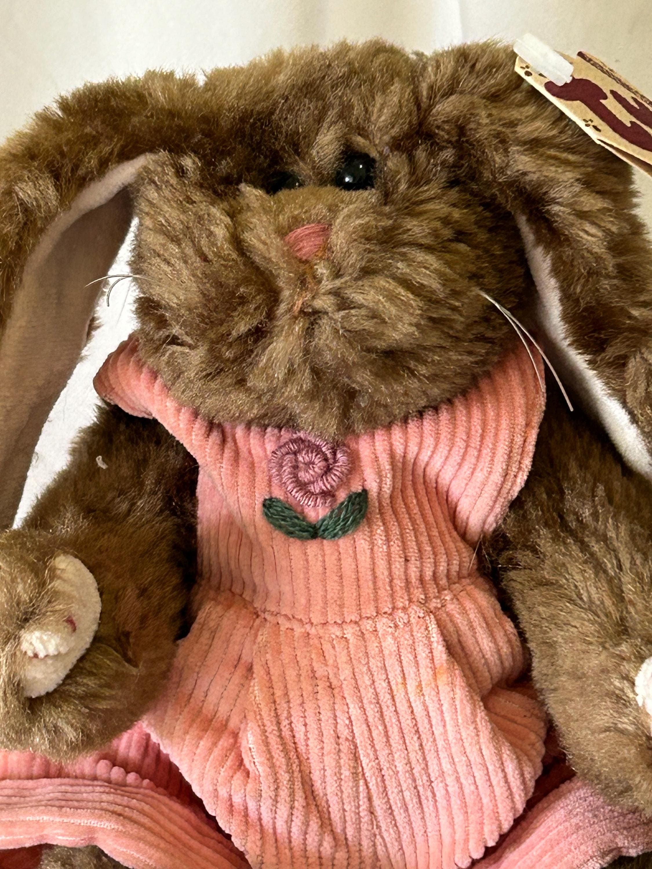 Vintage RARE TY Collectible Bunny - “Rose” - 1993 Brown Plush Rabbit in Pink Corduroy Outfit - Stuffed Animal - Free Shipping