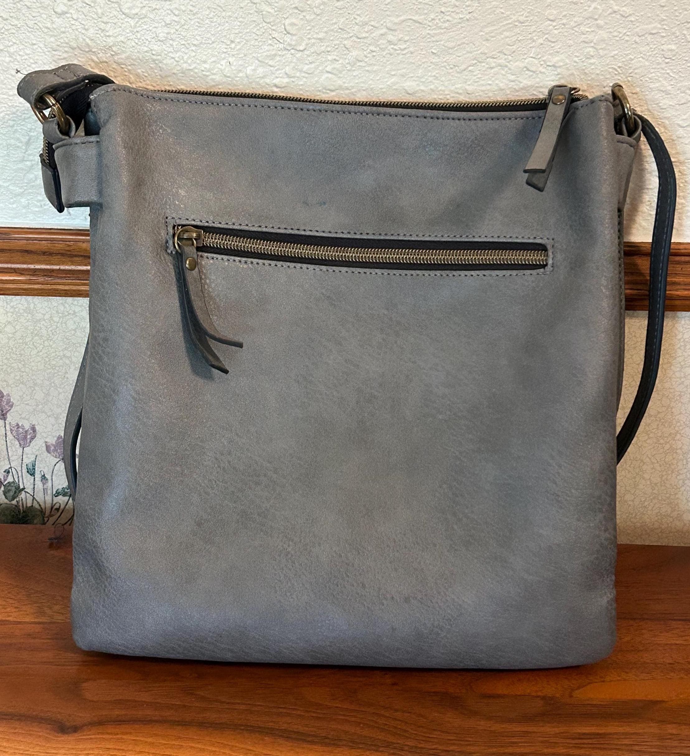 Gray Crossbody Purse 8" x 10" - Multi Pocket Handbag - Soft Leather Look, Adjustable Strap
