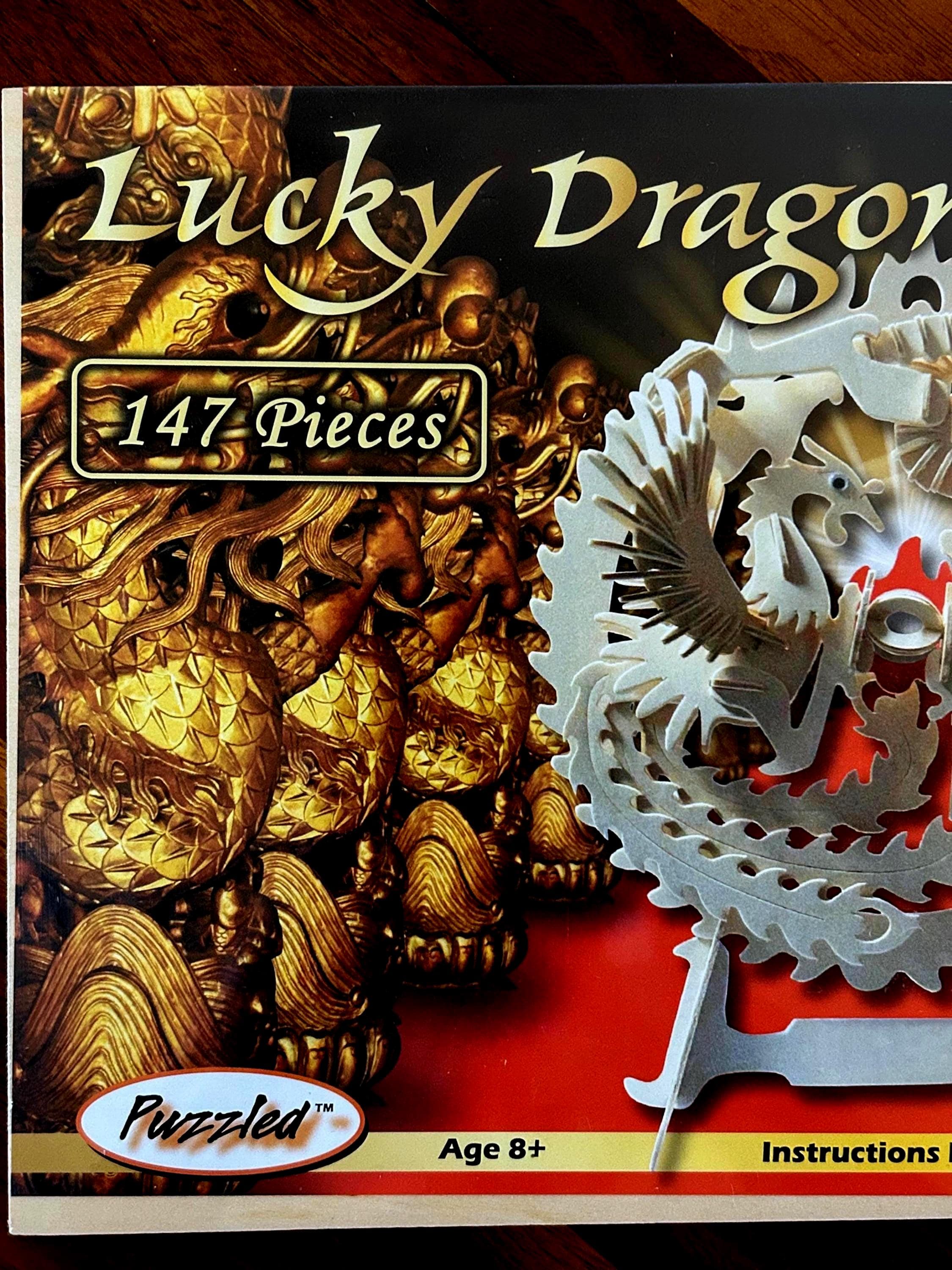 Vintage Large Wooden Lucky Dragon Phoenix Puzzle Sculpture Kit - 147 Pieces