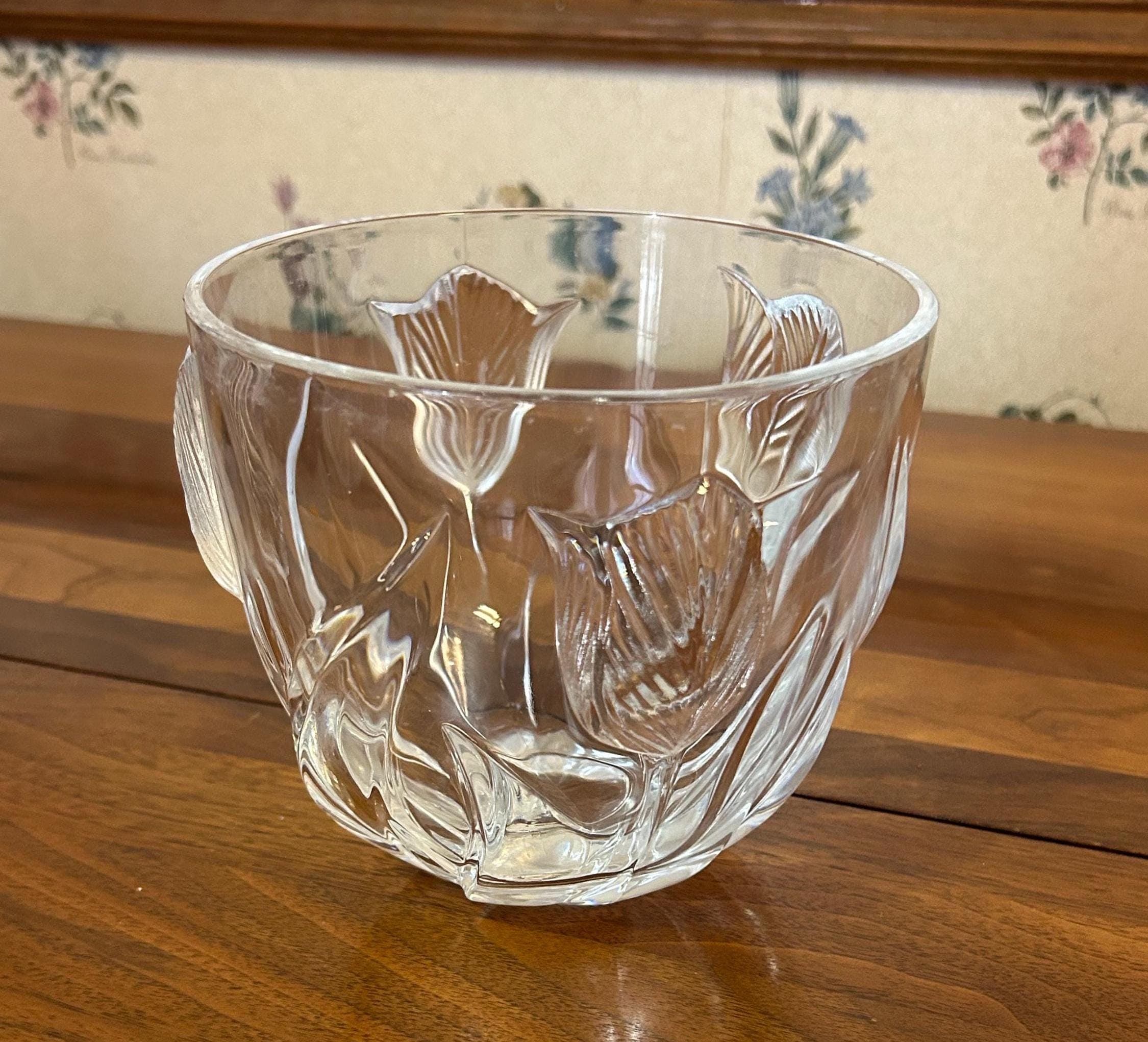 Vintage Glass Bowl with Raised Flower Design 5" Tall 5 1/2" Diameter