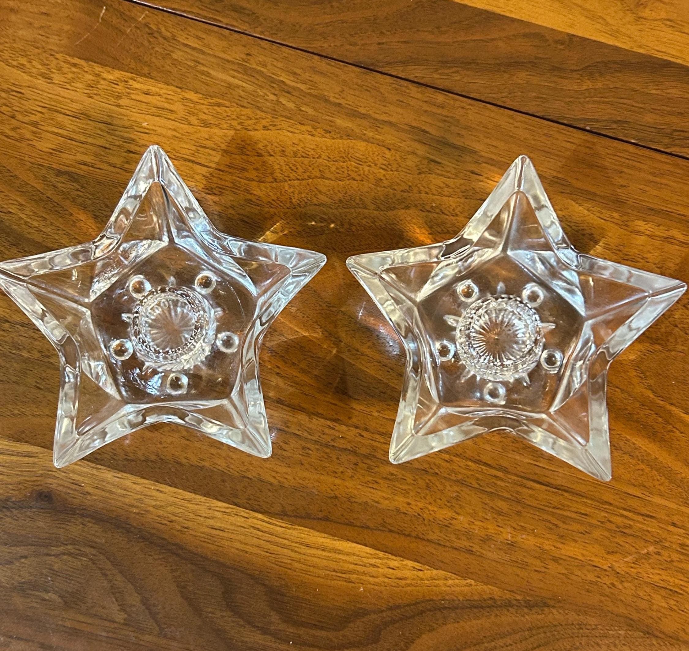 Vintage Glass Star Candleholders 4 1/2" Wide - Set of 2, pointed corners