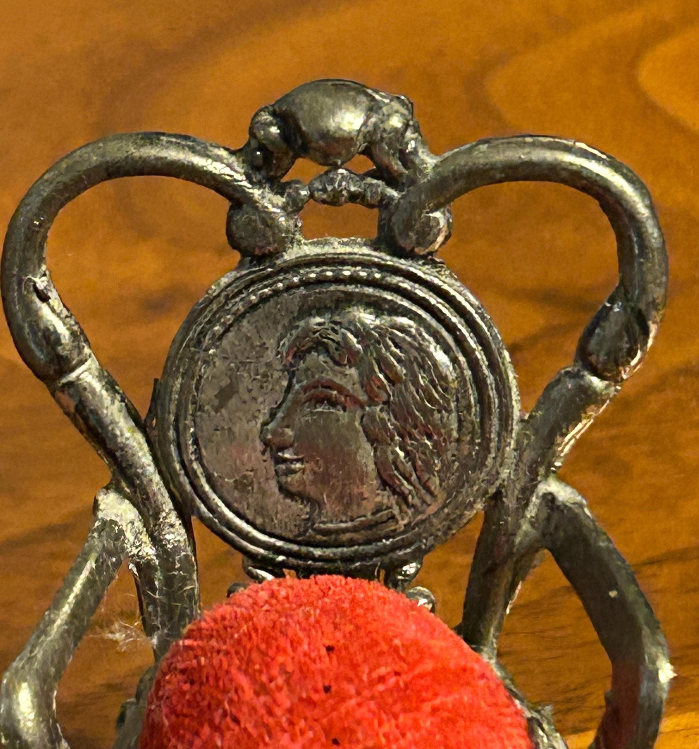 Vintage Miniature Rocking Chair Pin Cushion 2 1/4" - Silver Toned 1970s Sewing Decor