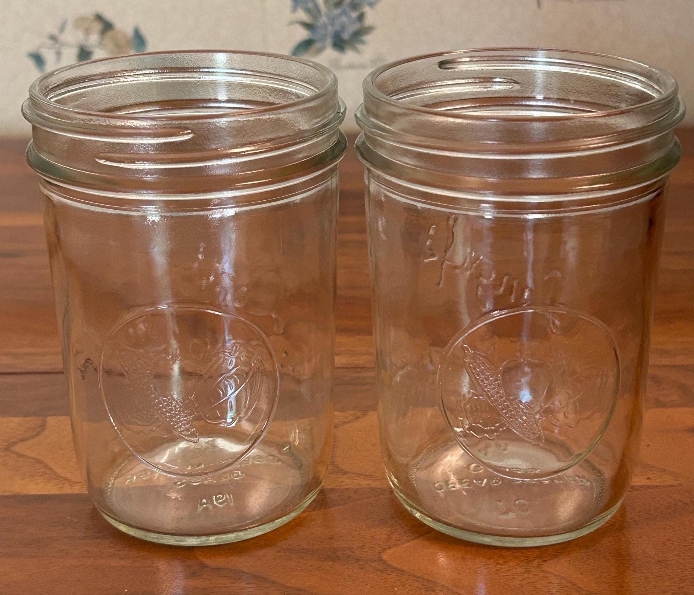 Vintage Longlife Wide Mouth Mason Jars Fruit Veggie Design 5" Tall