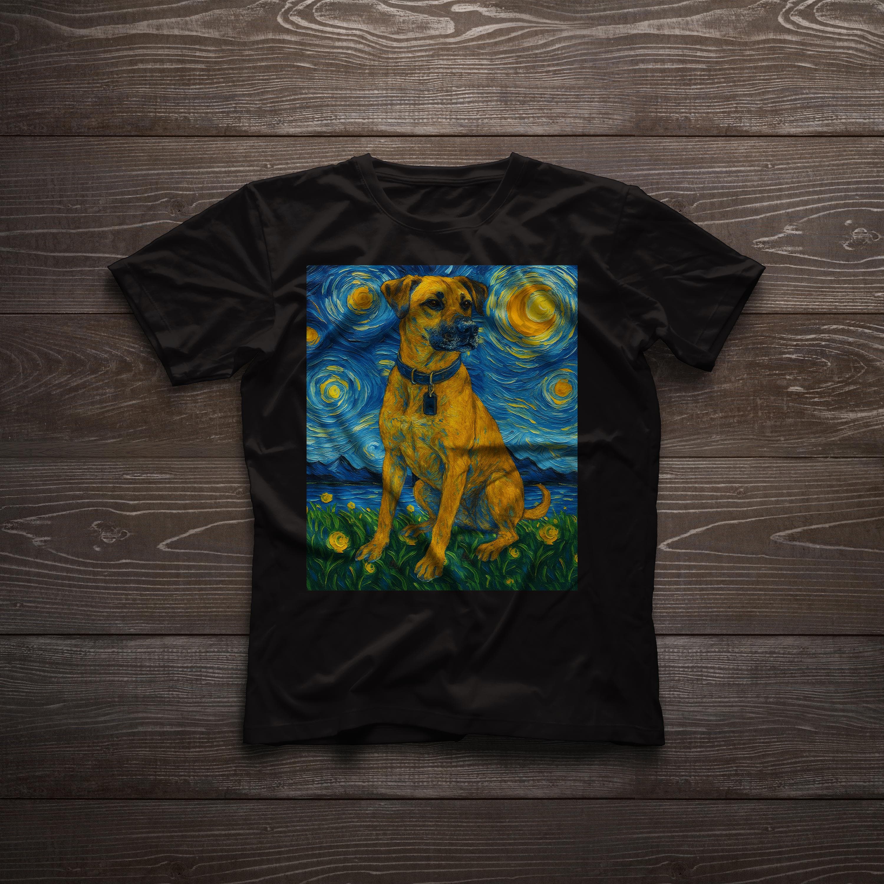 Black Mouth Cur Van Gogh Starry Night Black Mouth Cur Artistic Southern Hunting Dog Gift Unisex classic T-Shirt