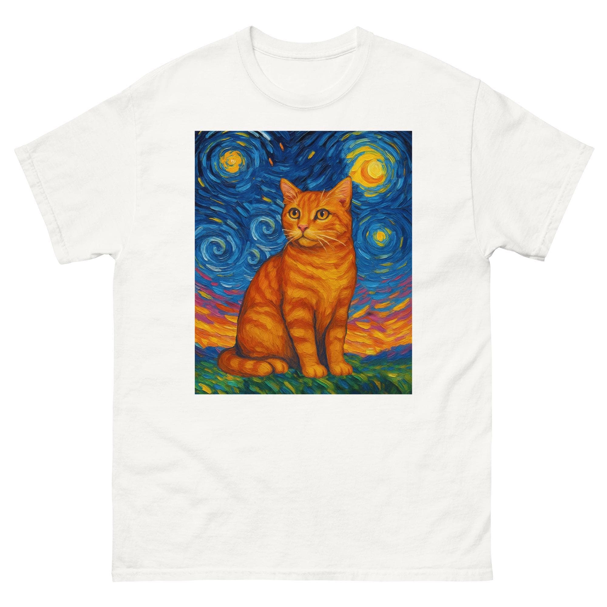 Tabby Van Gogh Starry Night Ginger Tabby Cat Vibrant Orange Marmalade Cat Art T-Shirt