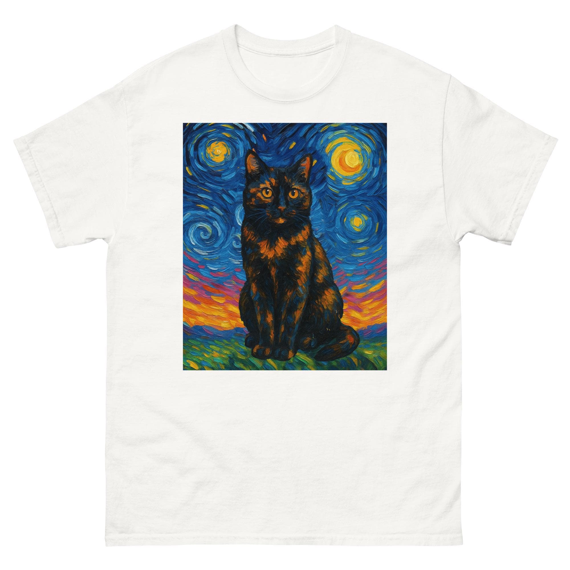 Tortoiseshell Van Gogh Starry Night Tortoiseshell Cat Marbled Orange & Black Feline Art Tee Unisex classic T-Shirt