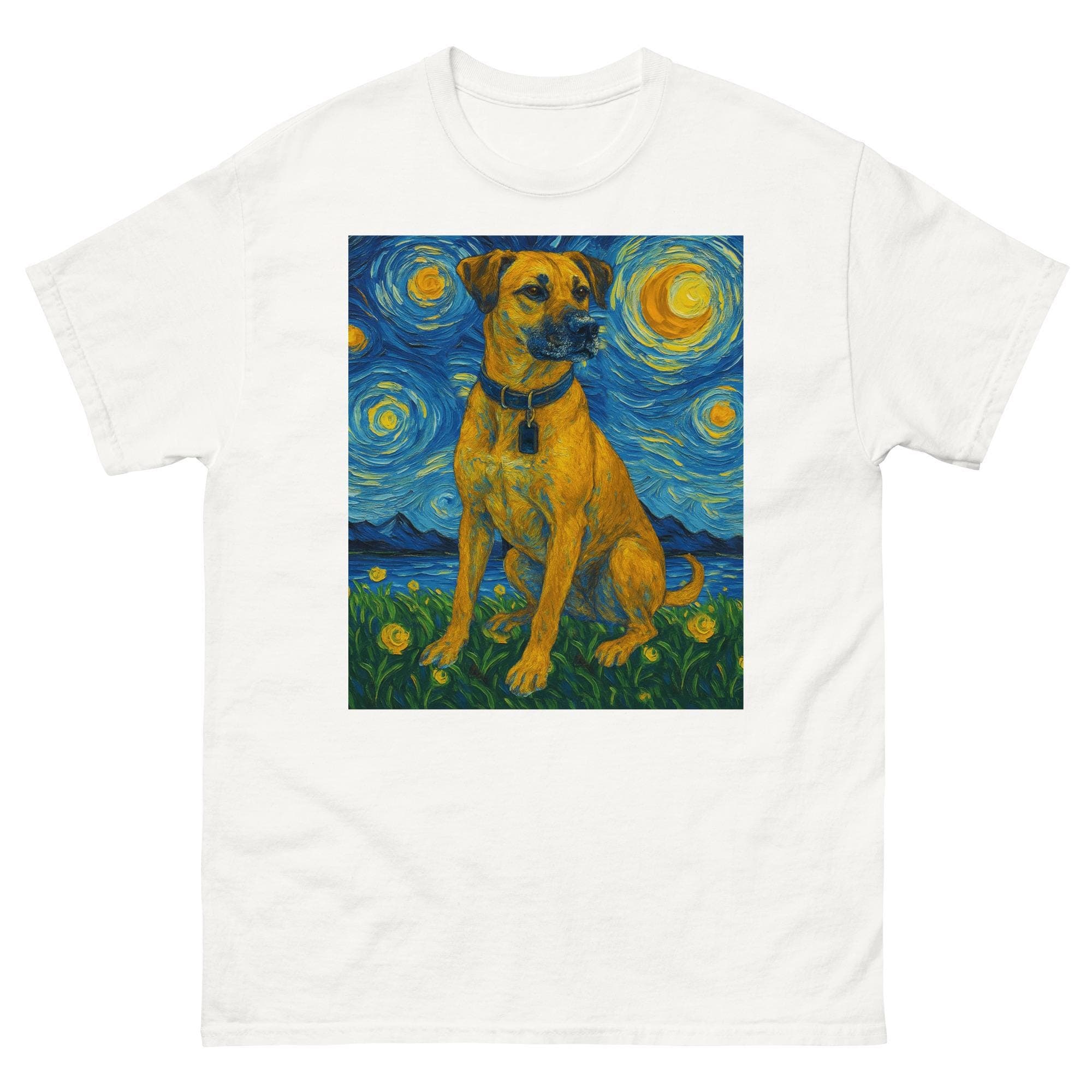 Black Mouth Cur Van Gogh Starry Night Black Mouth Cur Artistic Southern Hunting Dog Gift Unisex classic T-Shirt