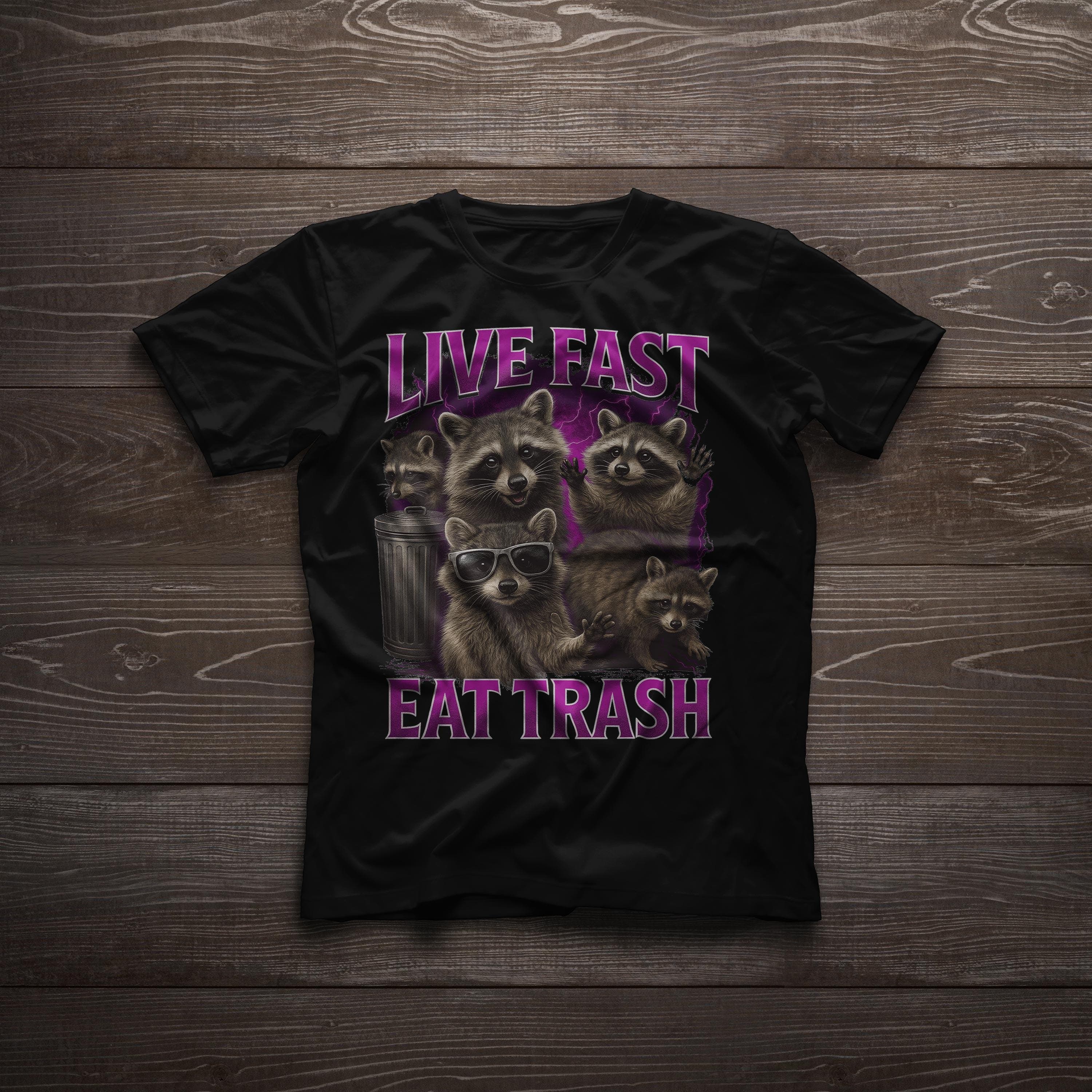 Live Fast Eat Trash Funny Raccoon Vintage Bootleg Style Meme Raccoon Lover Tshirt