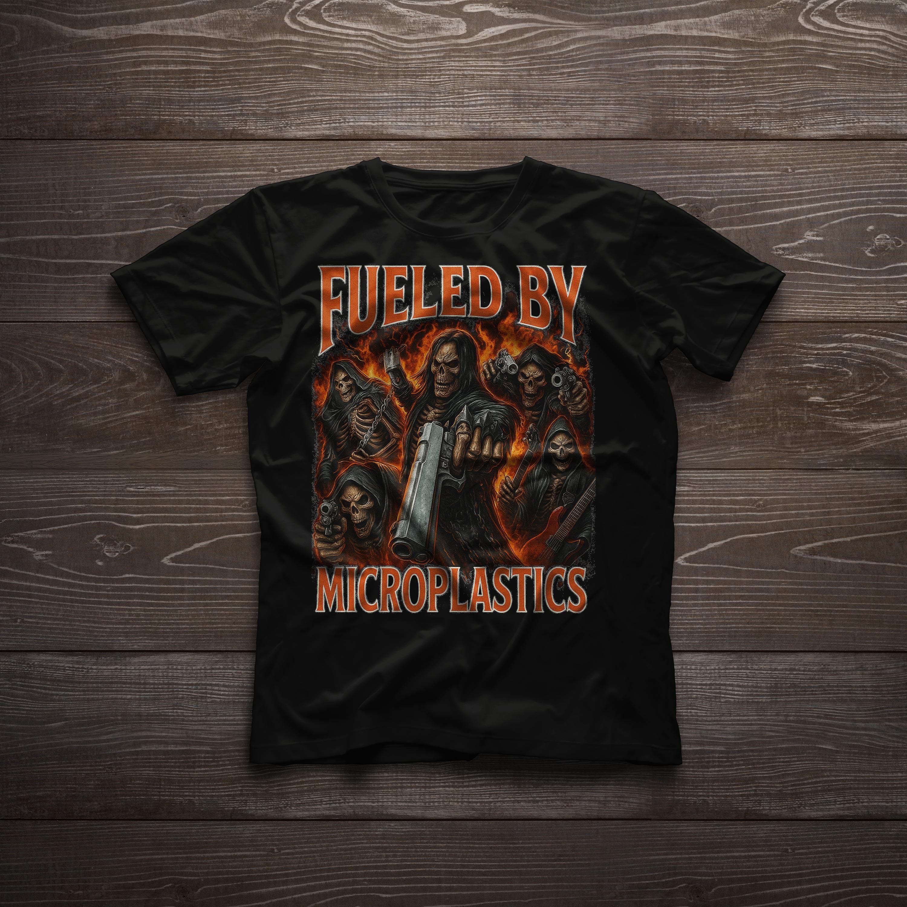 Fueled By Microplastic Funny Vintage Bootleg Grim Reaper Meme Joke Tshirt