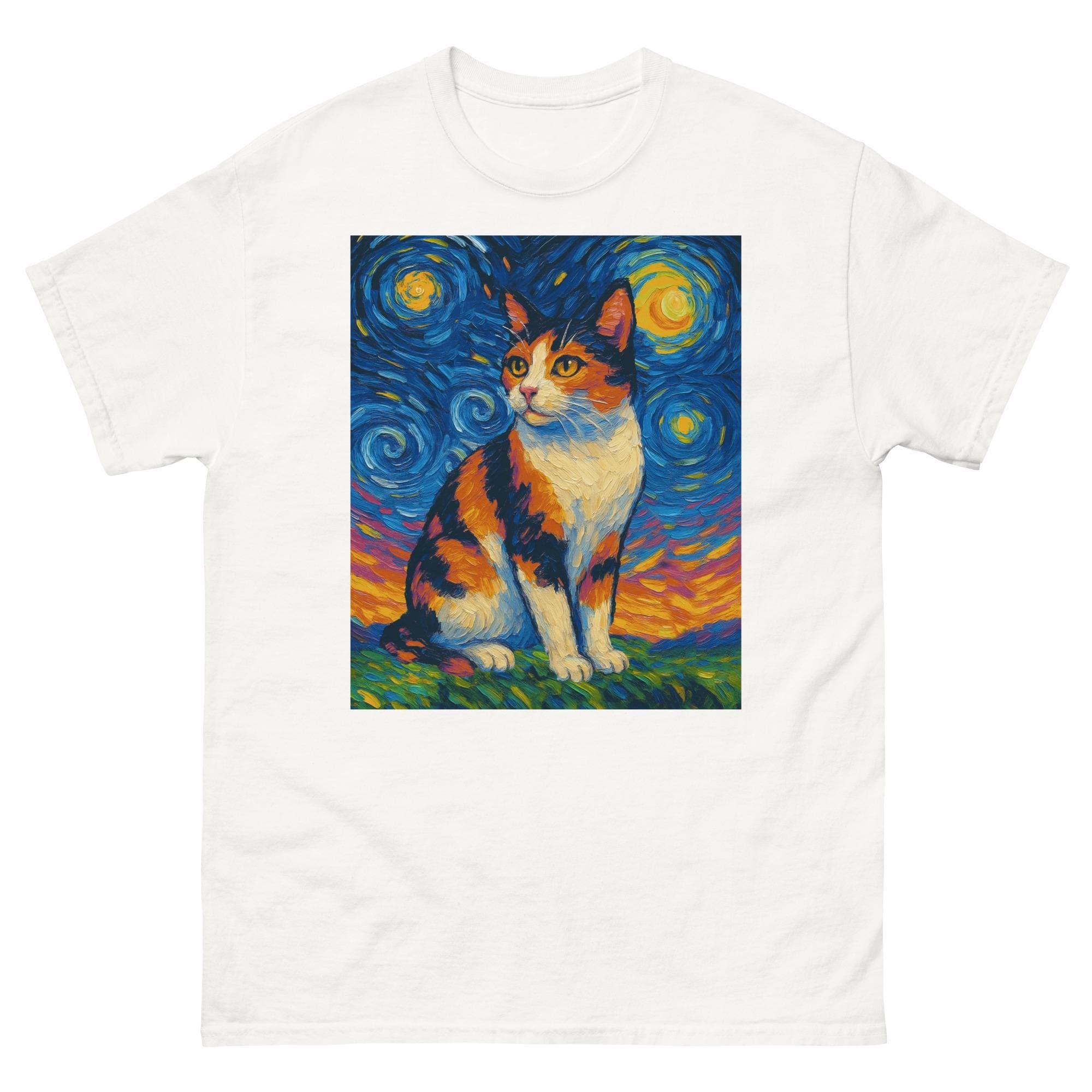 Calico Cat Van Gogh Starry Night Calico Cat Tri-Color Tortoiseshell Feline Art Tee Unisex classic T-Shirt