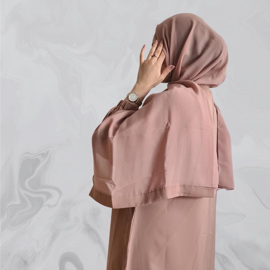 Elegant Open Peach Abaya with Slip Dress, Belt and Hijab - Perfect for Eid, Ramadan, Islamic Fashion, Modest Fashion - image 4