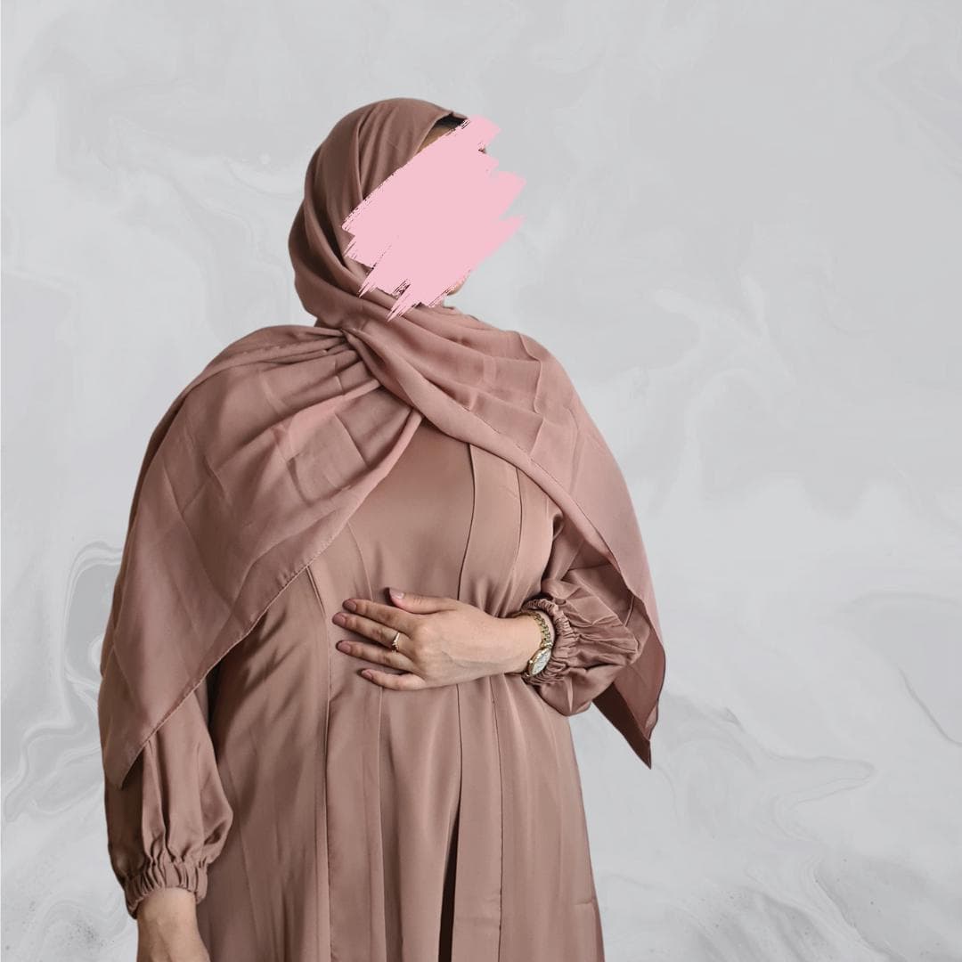 Elegant Open Peach Abaya with Slip Dress, Belt and Hijab - Perfect for Eid, Ramadan, Islamic Fashion, Modest Fashion