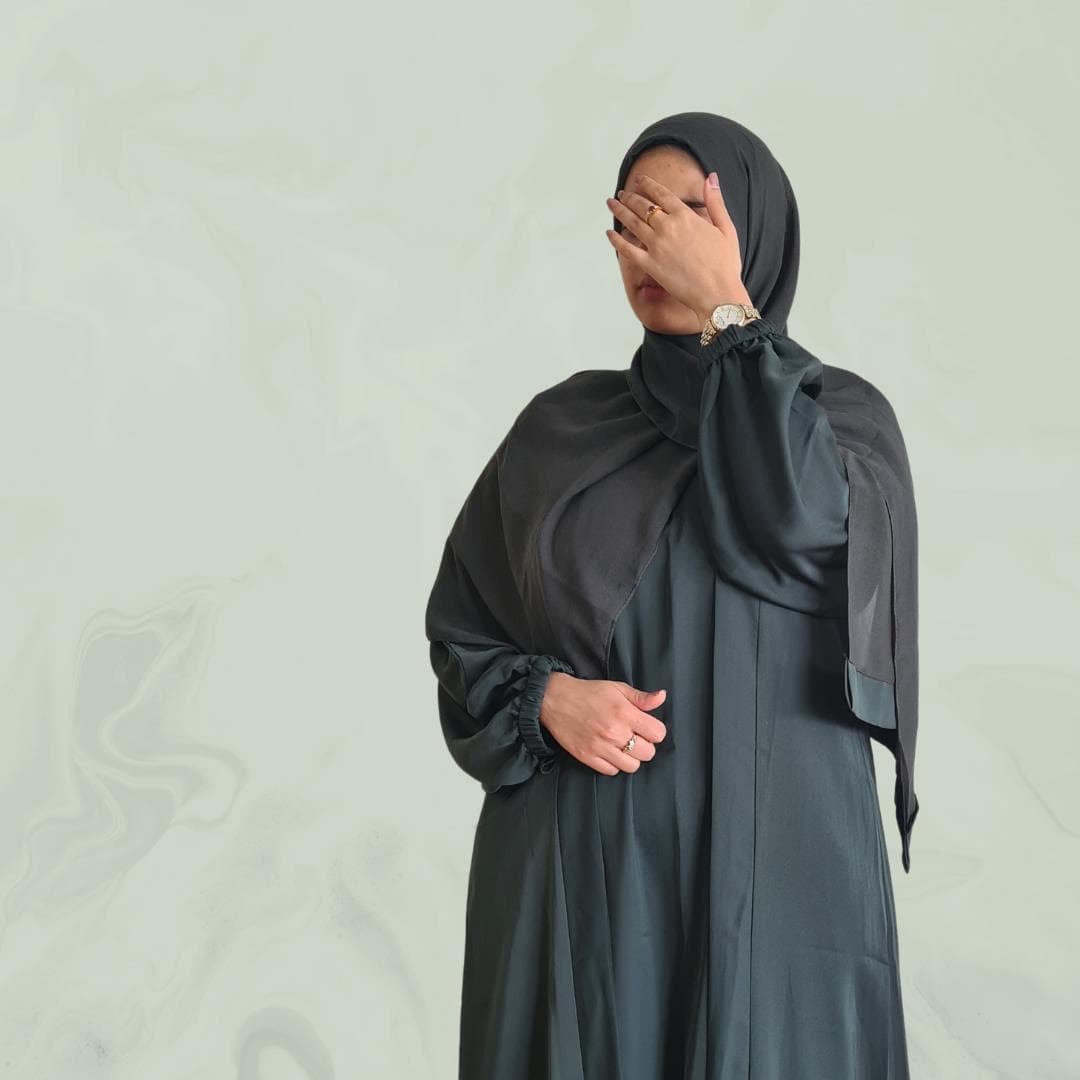 3-teiliges Smaragdgrünes Abaya-Set mit Hijab, Unterkleid und Gürtel – Perfekt für Eid, Ramadan, islamische Mode, bescheidene Mode - image 5
