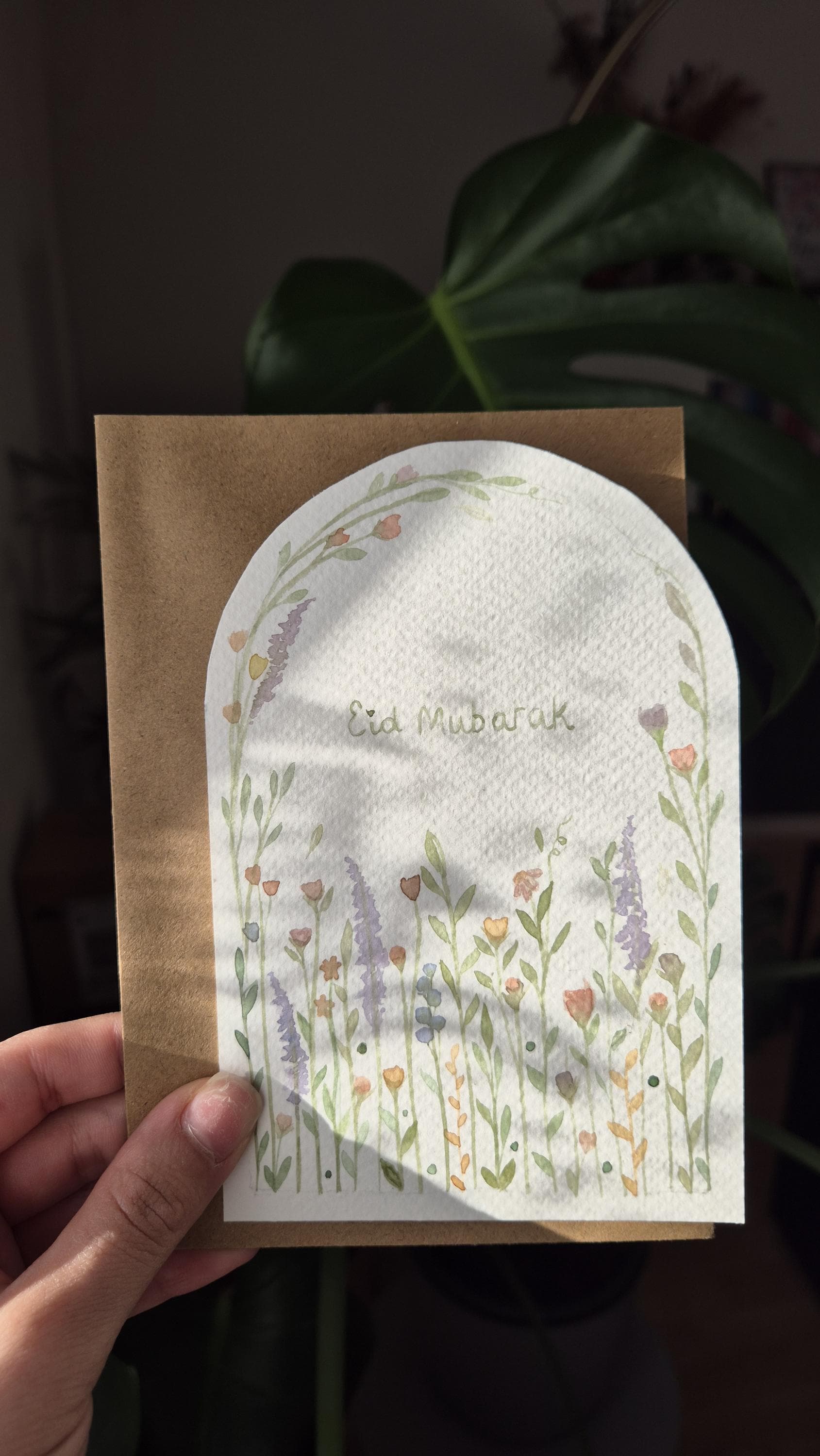 Handgemalte Eid Mubarak Grußkarte mit floralem Aquarell-Design | Islamische Geschenk | Blumen Kunst Original - image 4