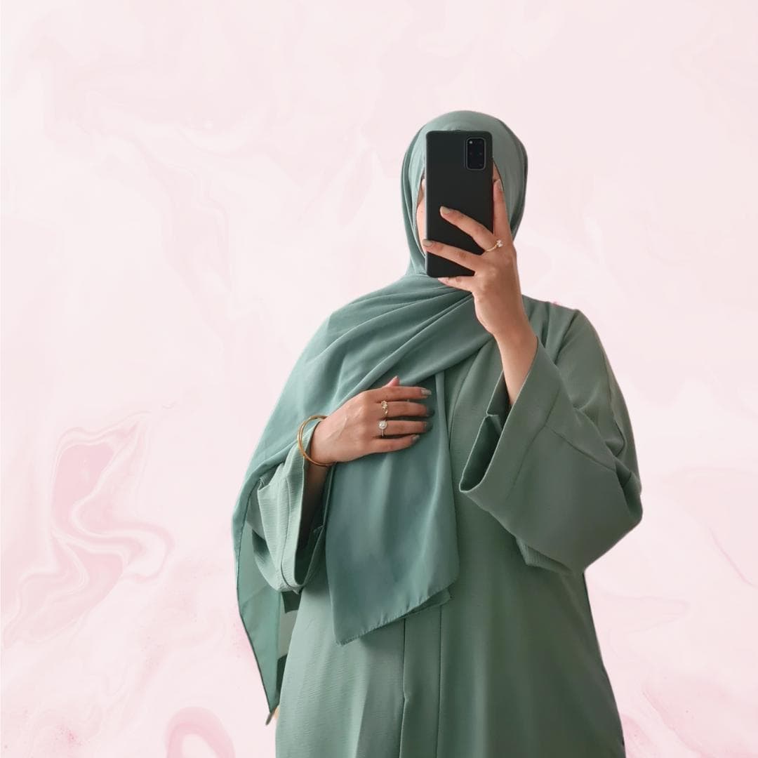Sea Green Abaya with Hijab - Elegant Design with Buttons and Pockets | Perfect for Eid, Ramadan, Islamic Fashion, | Islamic Gift