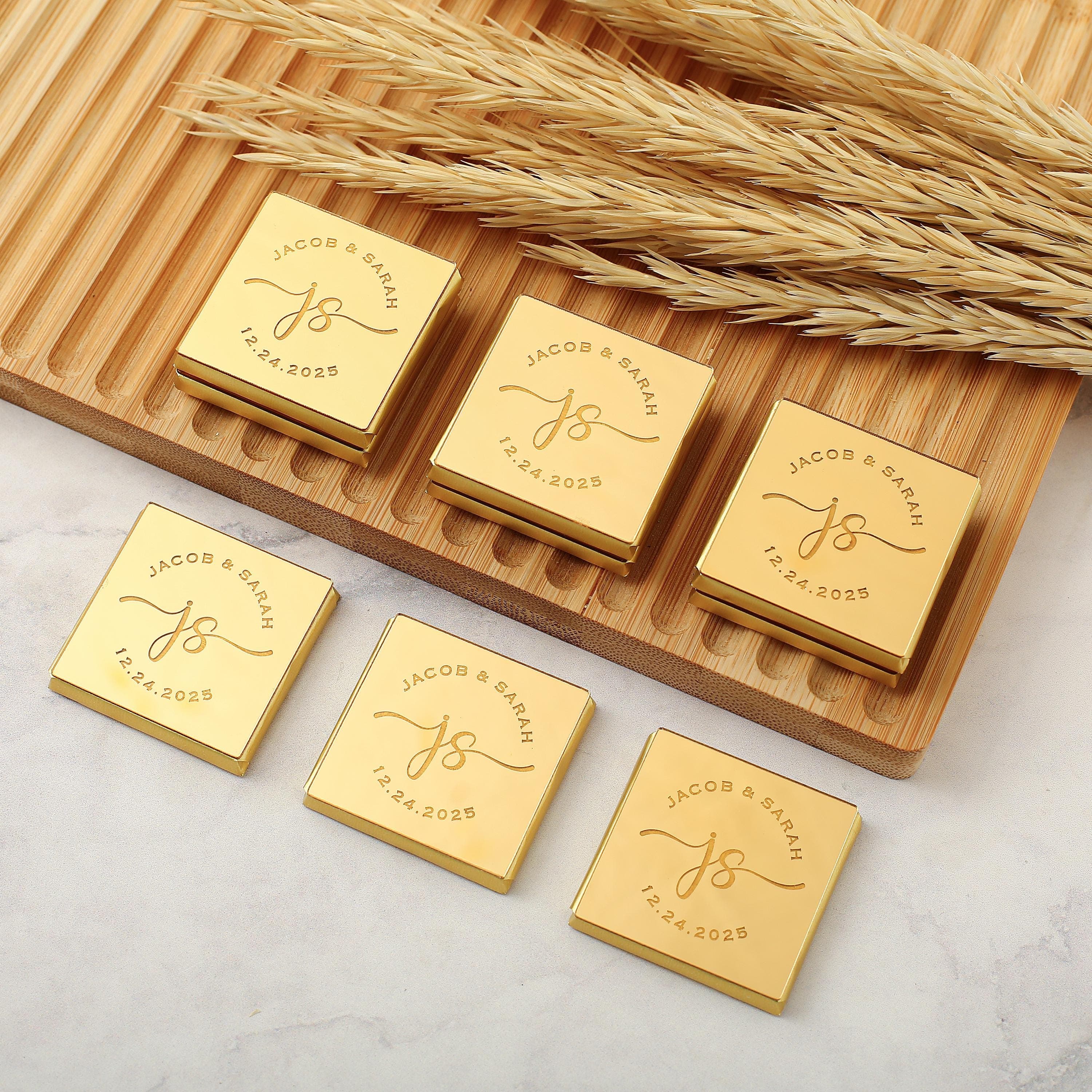 Personalized Chocolate Favors: Gold Plexiglass Wedding, Baptism, Engagement - image 4