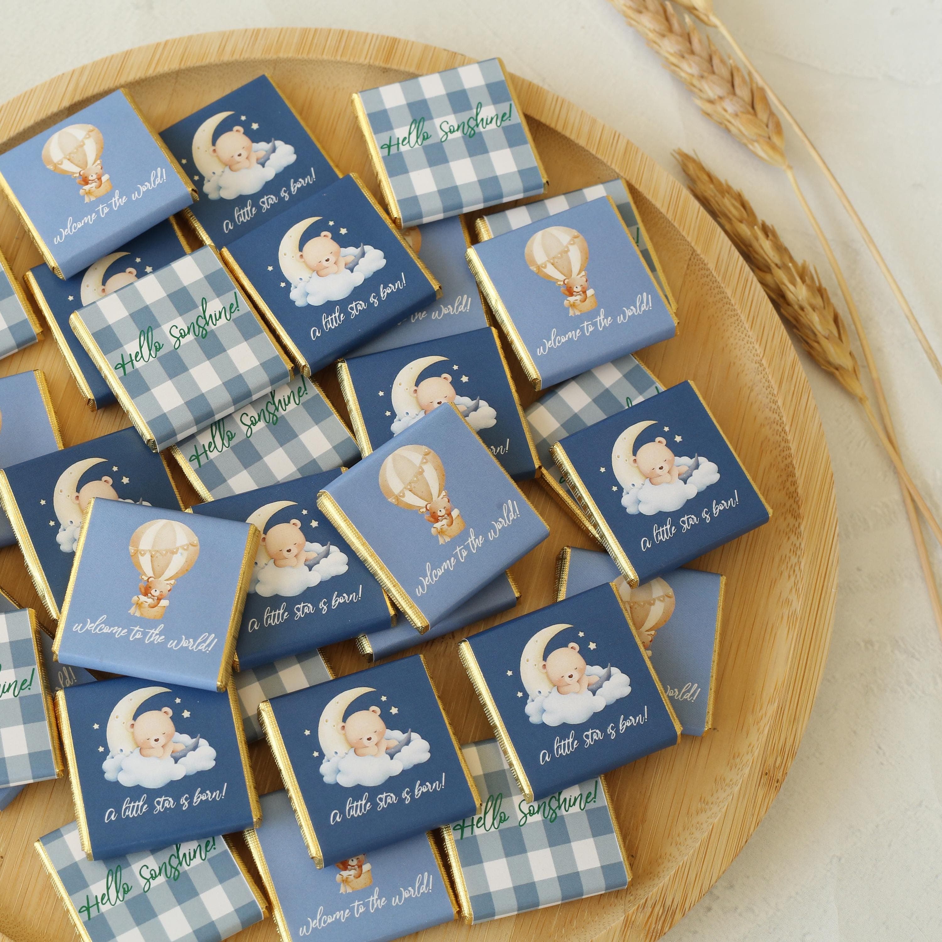 Custom Teddy Bear Birthday Chocolate, Personalized Chocolate Favors for Baby Shower, Newborn Baby, Baptism & First Birthday Party Treats - image 3