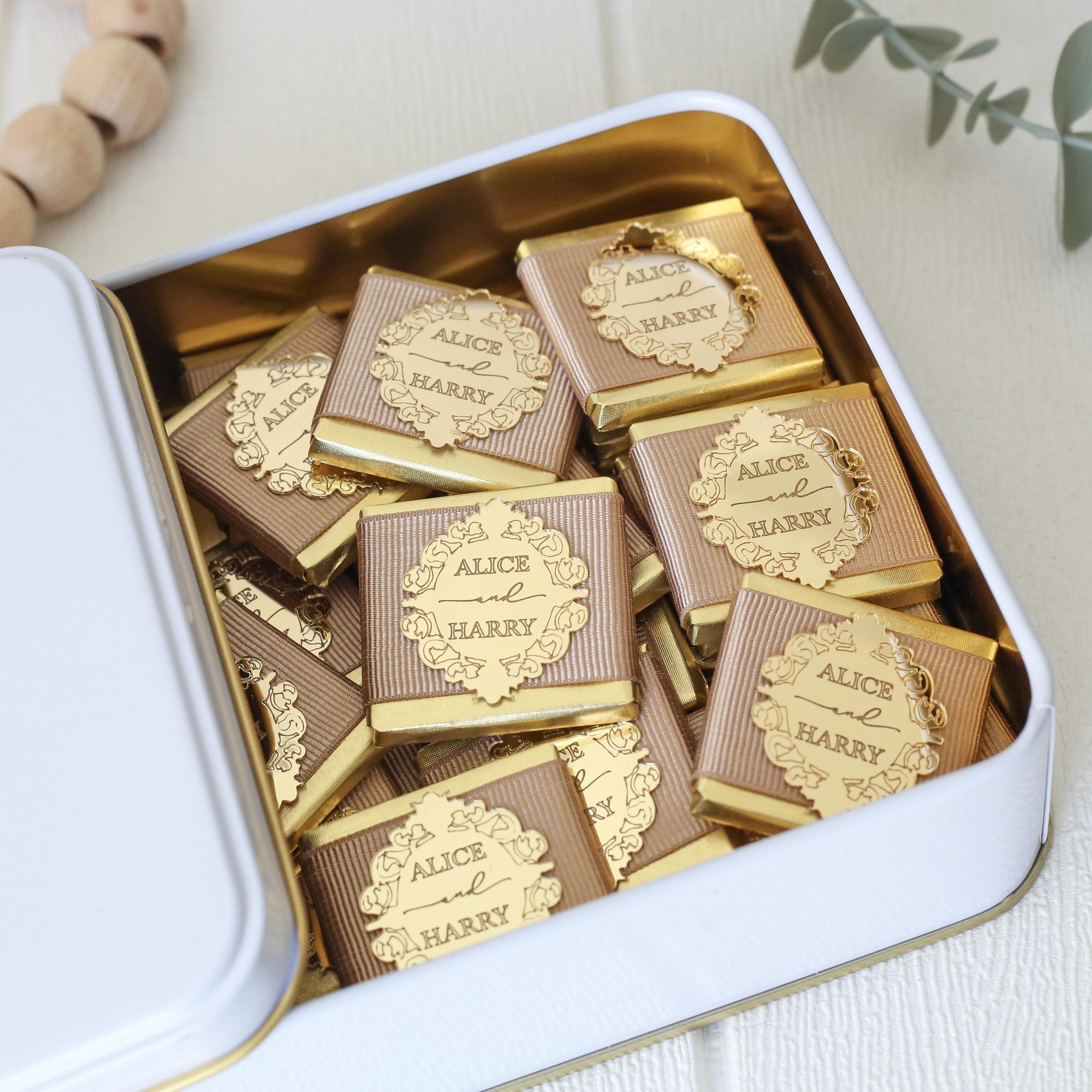 Personalized Wedding Favors, Customized Chocolate For Guest, Taupe Ribbon, Engagement, Baptism,  Baby Shower Gifts