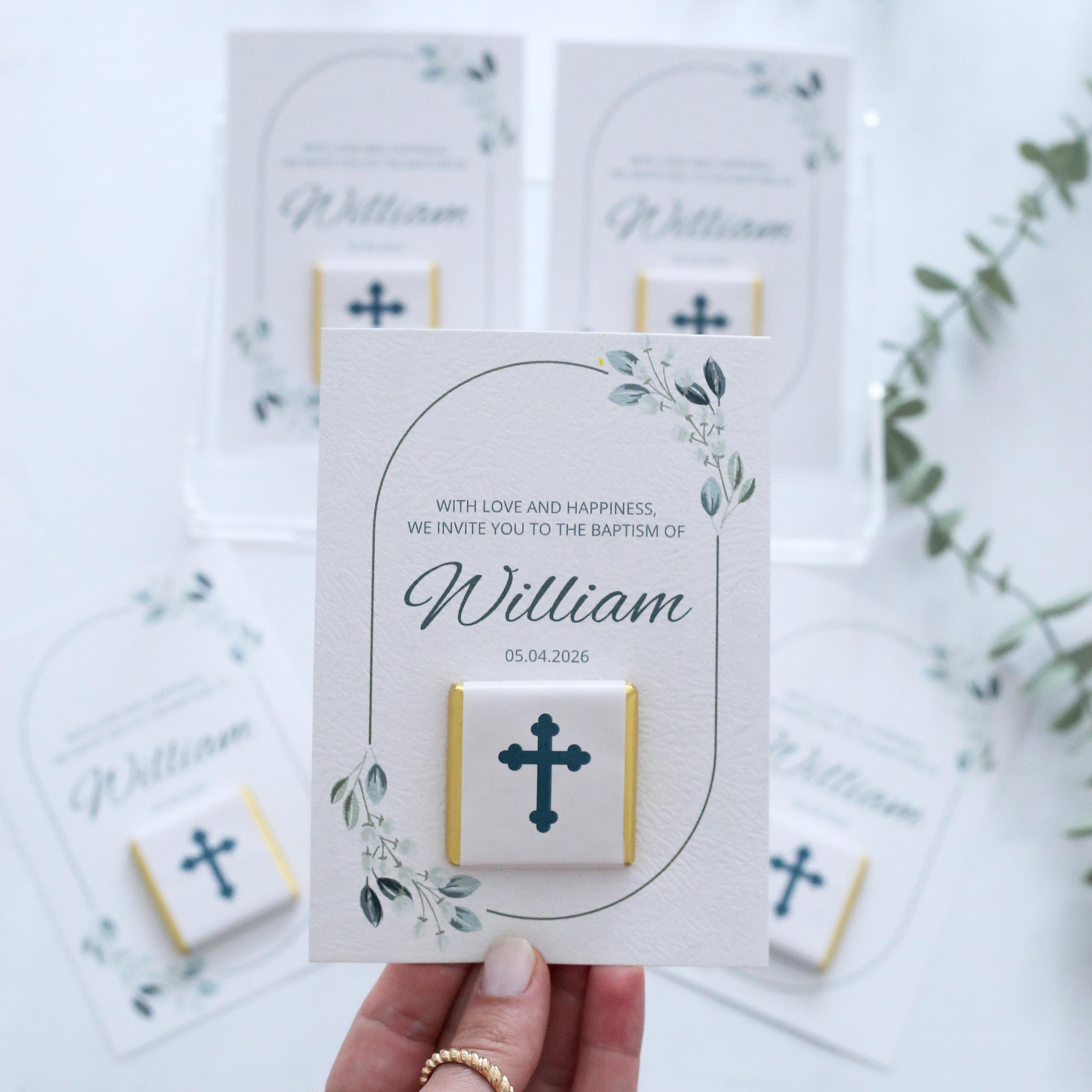 Baptism Favor: Personalized Chocolate with Thank You Card, Baptism Gift for Your Guests, Baby Baptism Gifts, Baptism Invitations - image 3