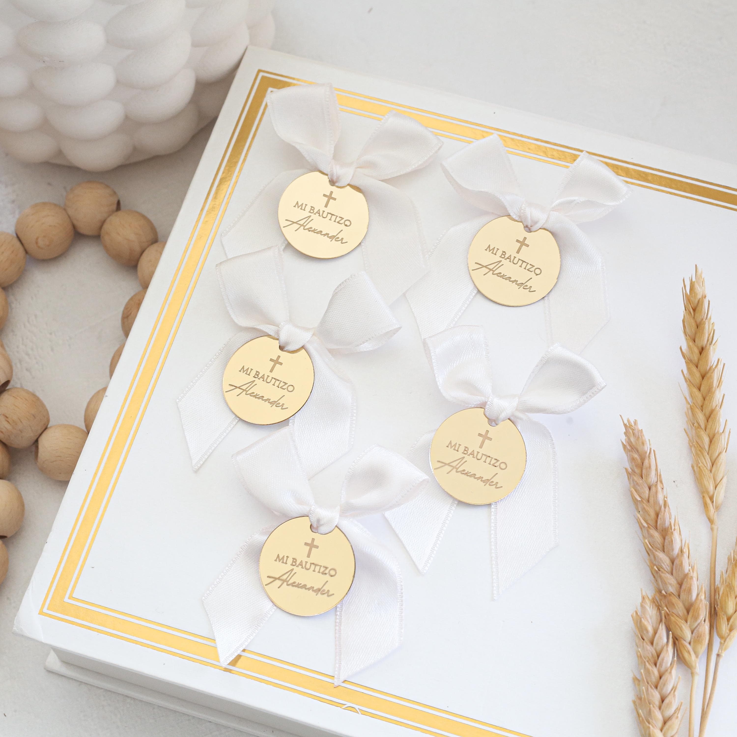 Personalized Gold Mirror Baptism Favor Tag: Wedding Name Tag, Thank you Label, Save the Date Tag, Reception Token, Luxury Tag, Cake Charm - image 4