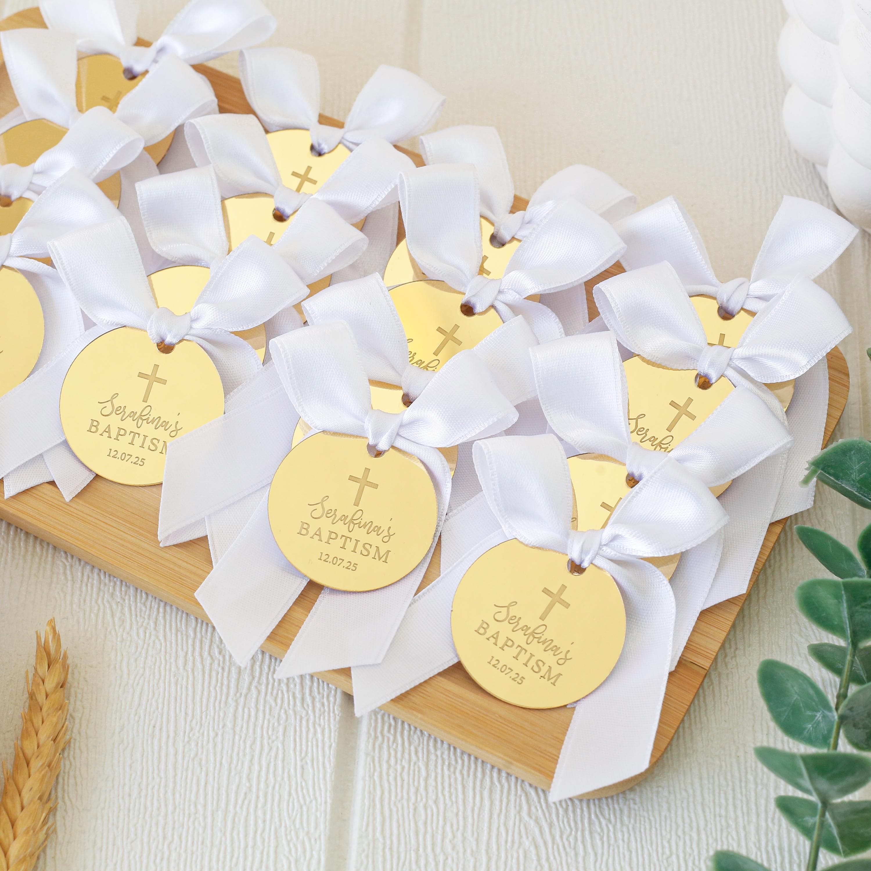 Personalized Gold Mirror Baptism Favor Tag: Wedding Name Tag, Thank you Label, Save the Date Tag, Reception Token, Luxury Tag, Cake Charm - image 3