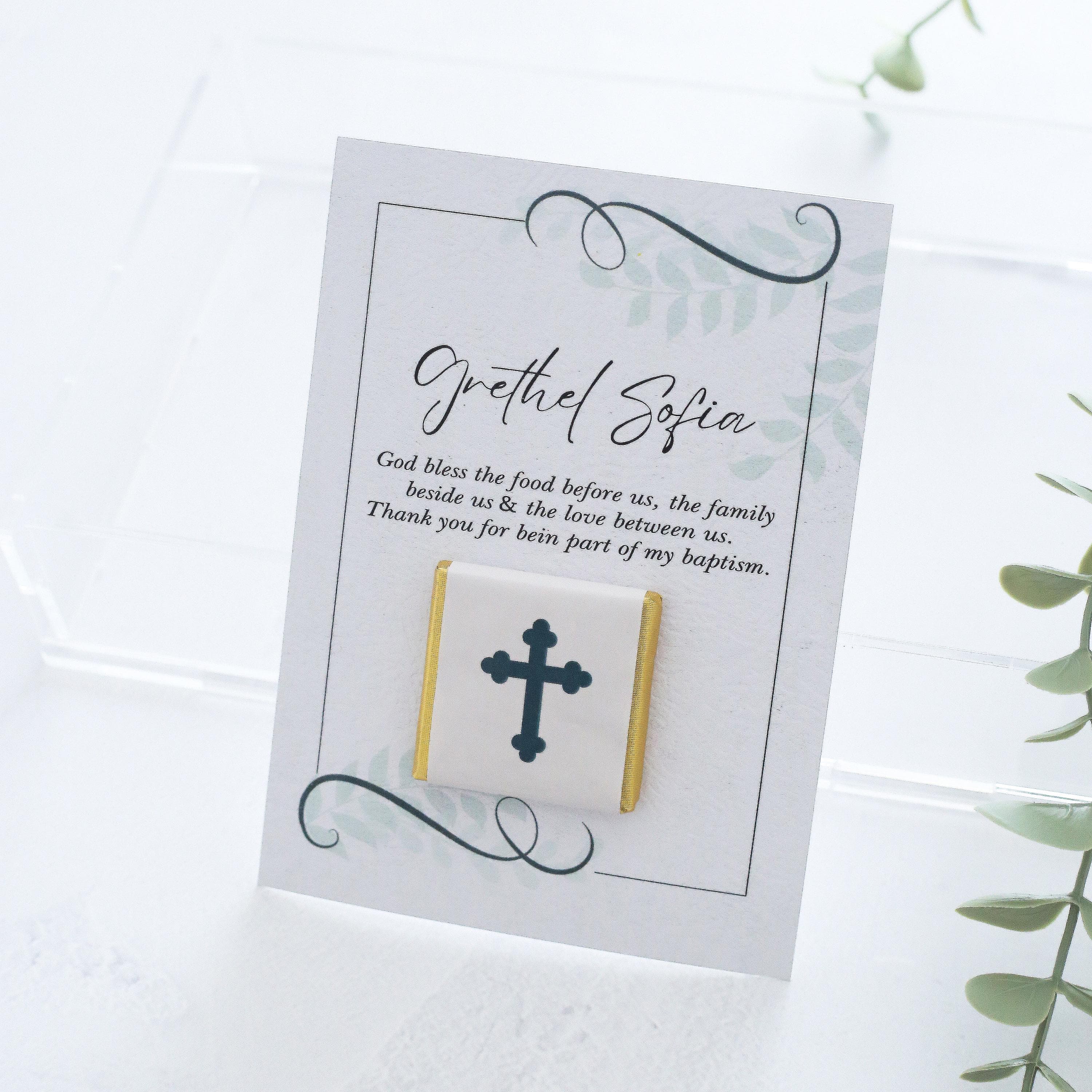 Baptism Favor: Personalized Chocolate with Thank You Card, Baptism Gift for Your Guests, Baby Baptism Gifts, Baptism Invitations - image 4