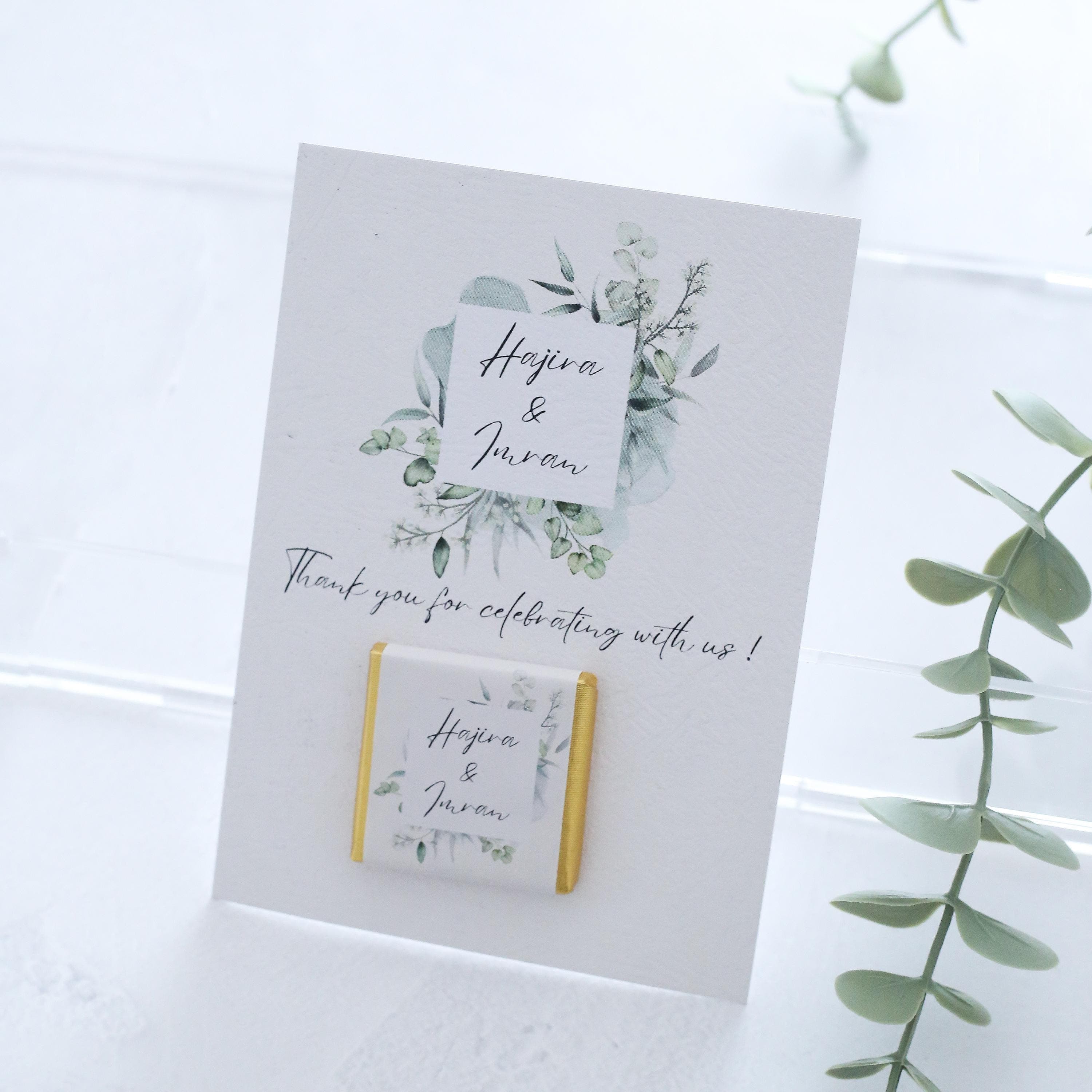 Personalized Wedding Chocolate Favors: Gold Foil, Custom Card (Set of 50)