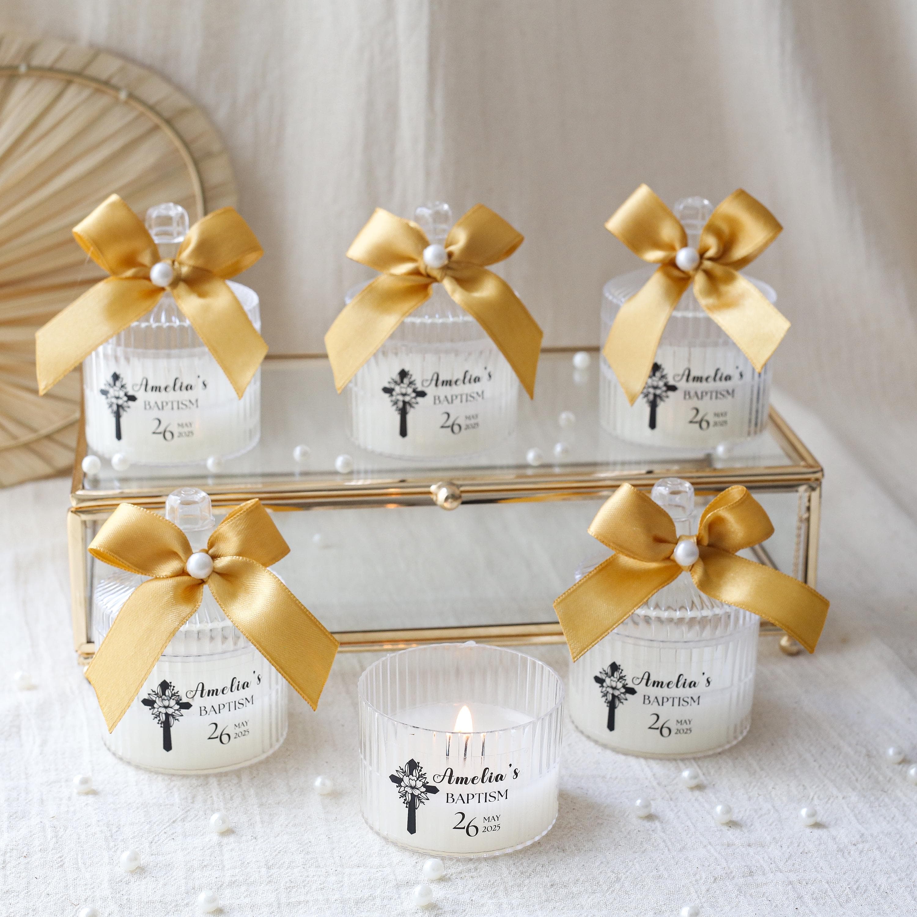 Personalized Baptism Candle Favor: Scented Rose Candle, Christening Gift - image 3