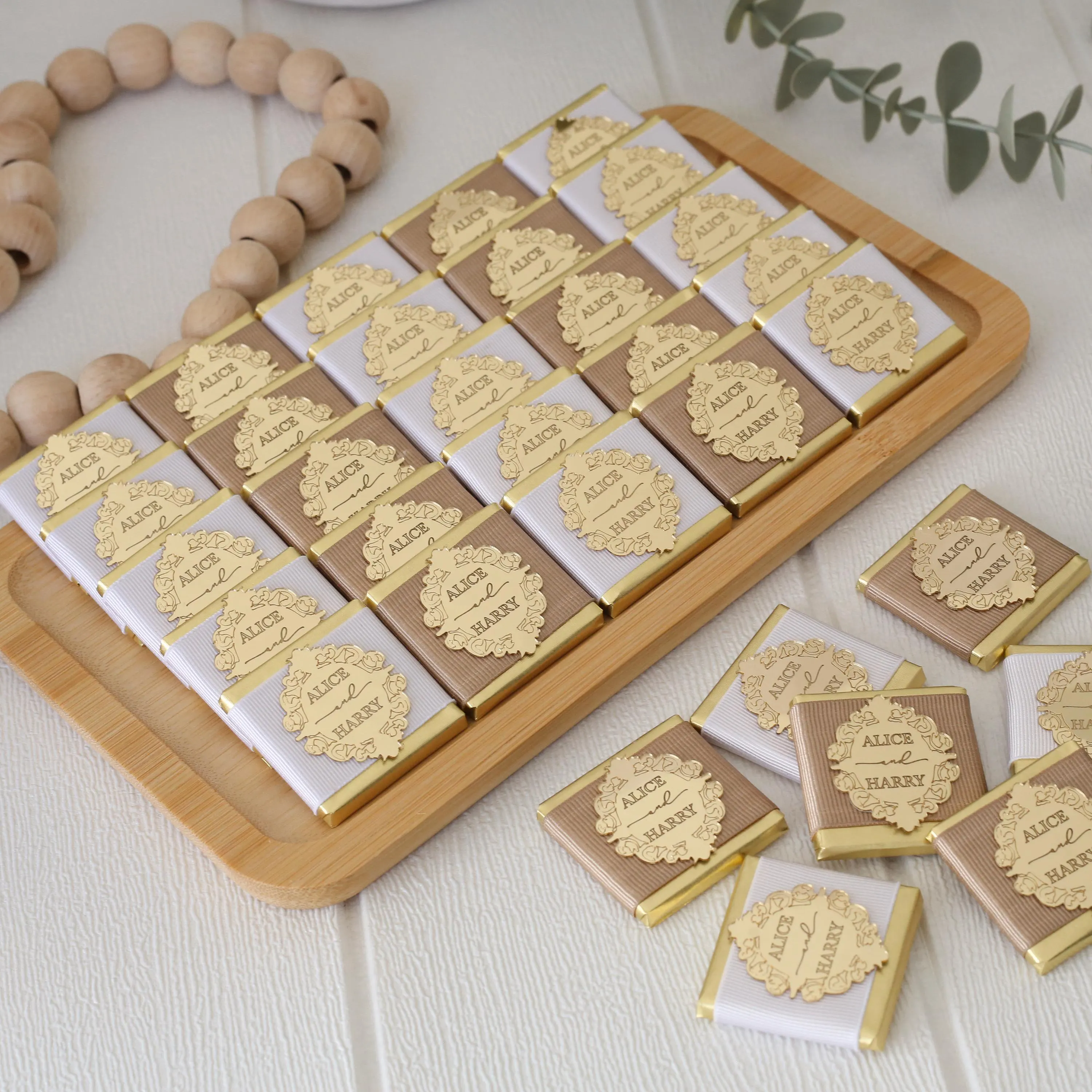 Personalized Wedding Favors, Customized Chocolate For Guest, Taupe Ribbon, Engagement, Baptism,  Baby Shower Gifts - image 4