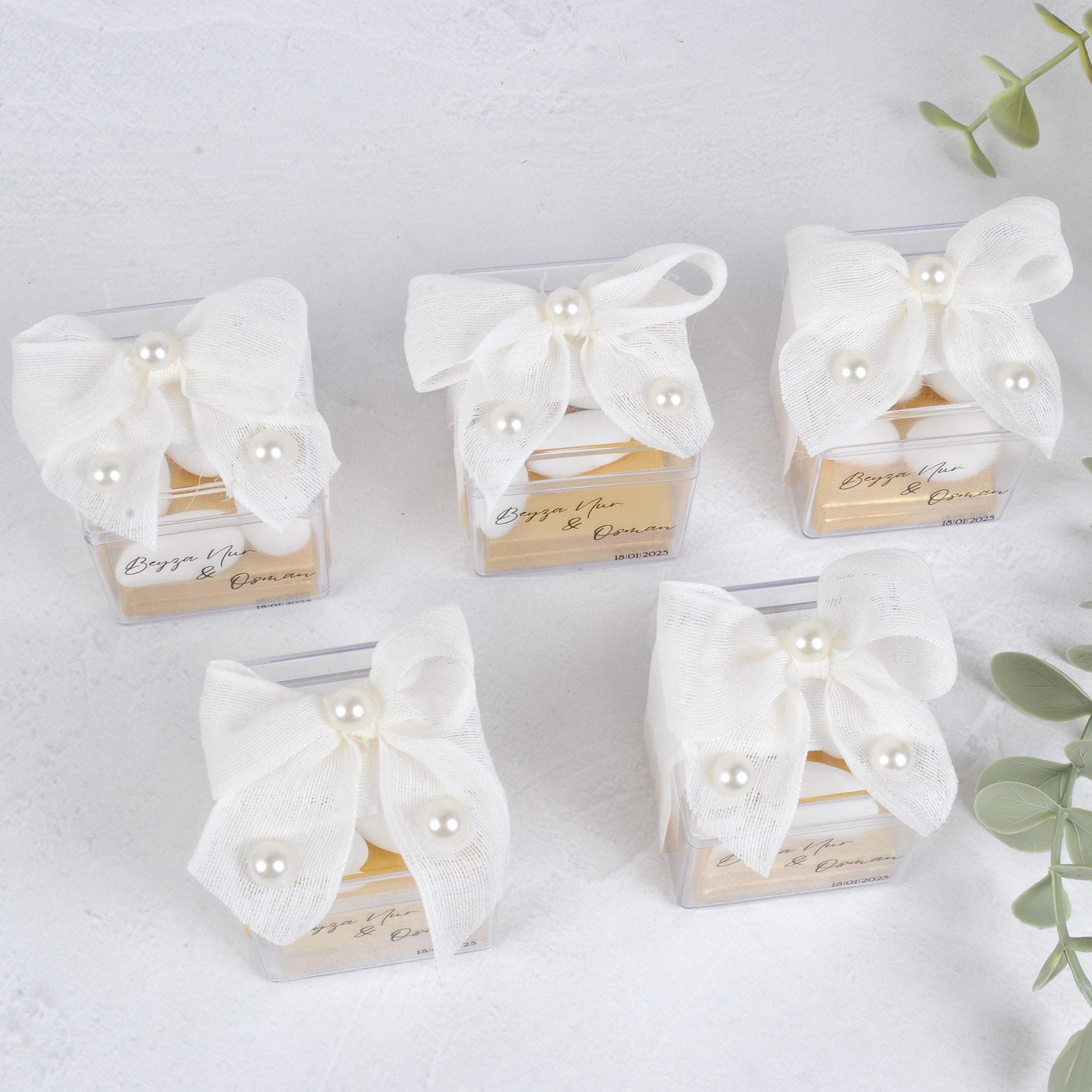 Bulk Chocolate and Almond Candy Favors in Clear Gift Box with Ribbon and Pearls, Elegant Wedding, Engagement, and Event Gifts, Unique Favors - image 5