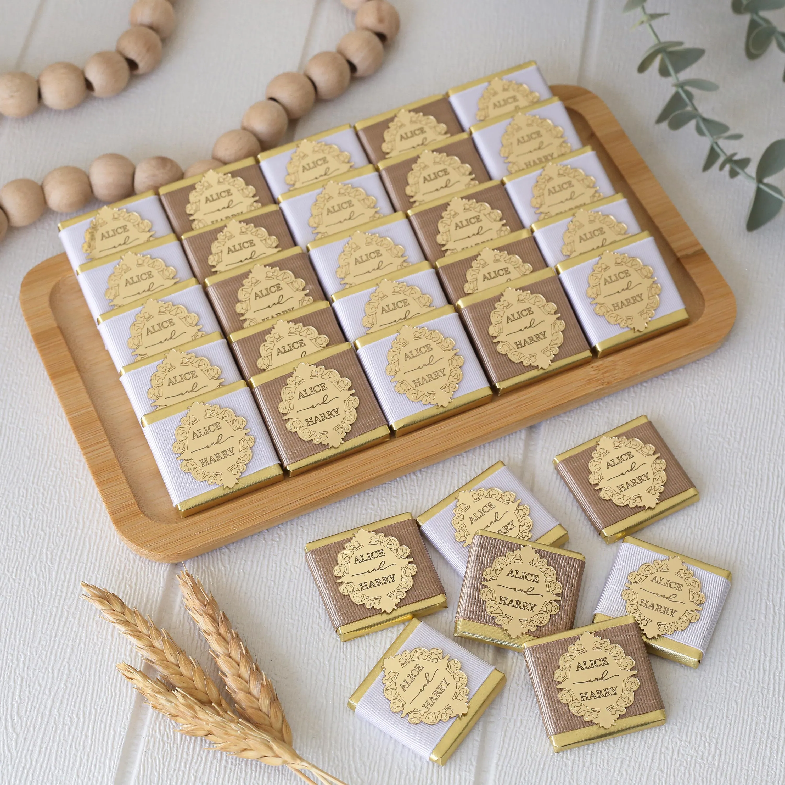 Personalized Wedding Favors, Customized Chocolate For Guest, Taupe Ribbon, Engagement, Baptism,  Baby Shower Gifts - image 5