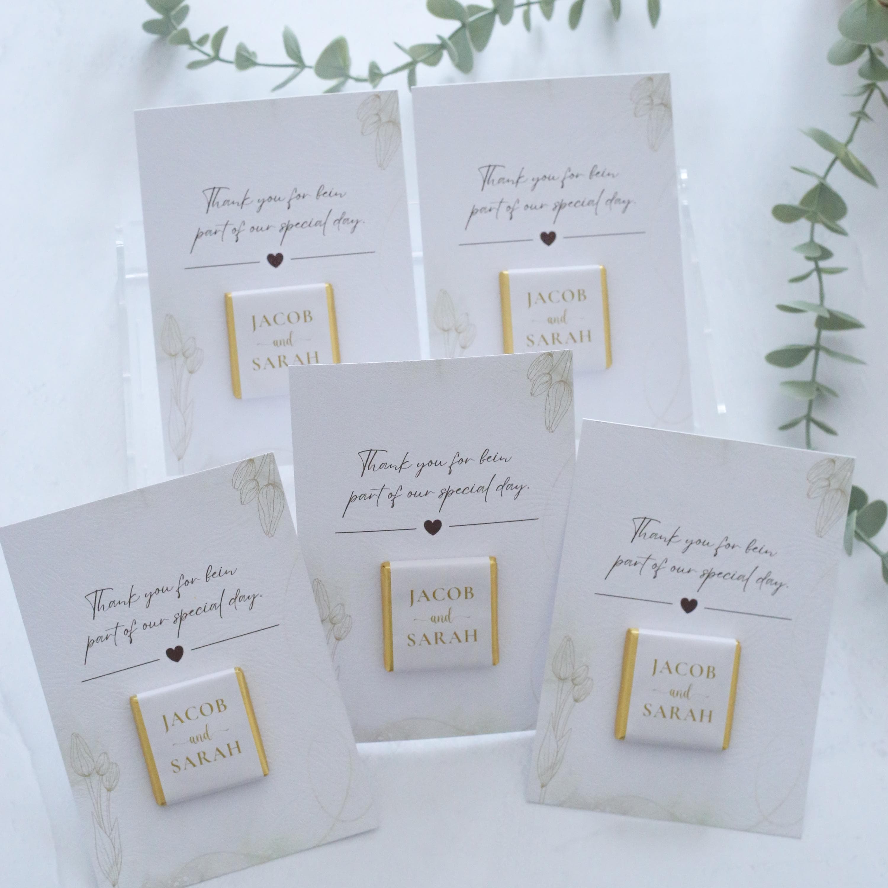 Personalized Wedding Chocolate Favors: Gold Foil, Custom Card (Set of 50) - image 5