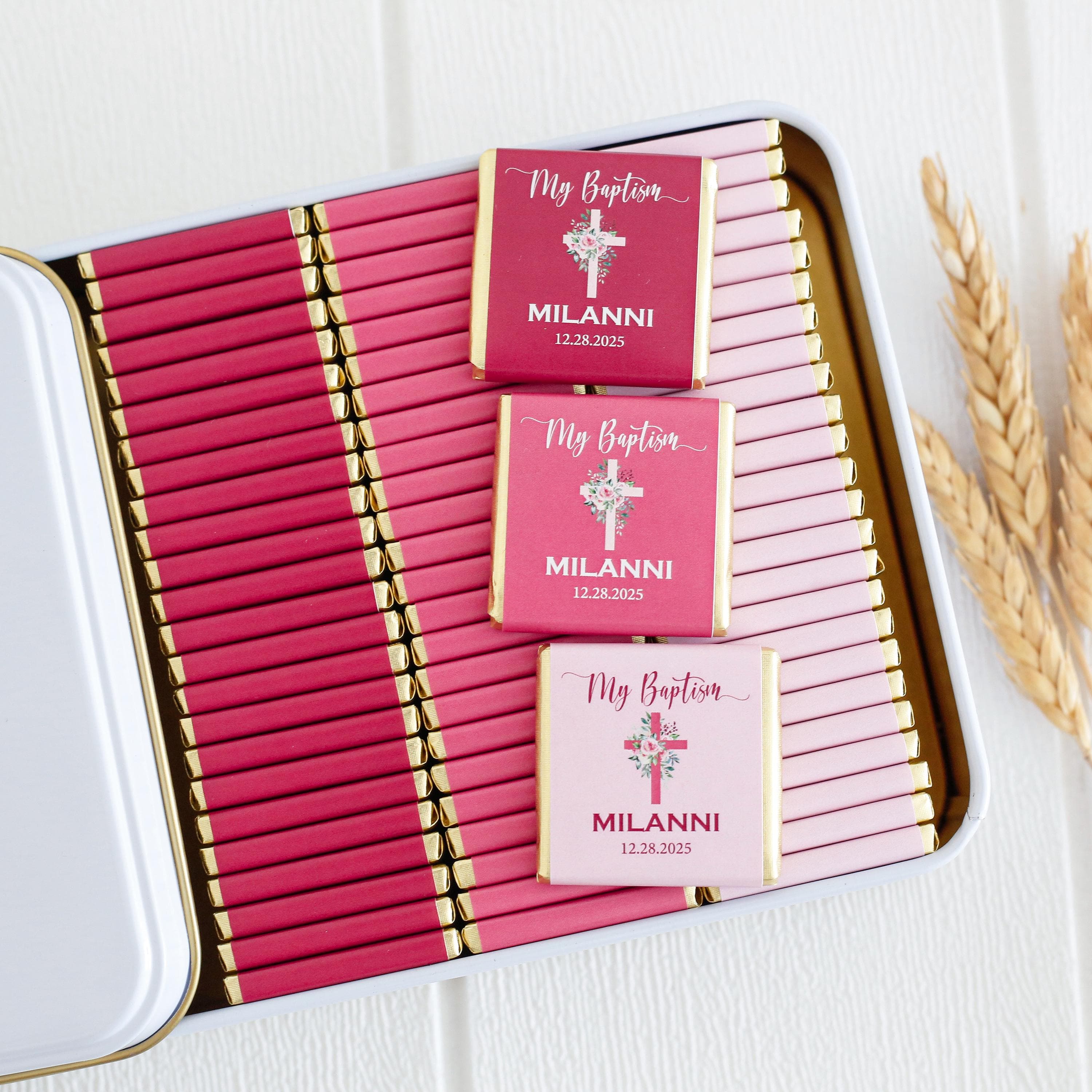 50 Pcs Baptism Chocolate Favors, Personalized Baptism Chocolate Gift, Christening Favors, Communion Favors, Baptism Chocolate, Party Favors - image 4