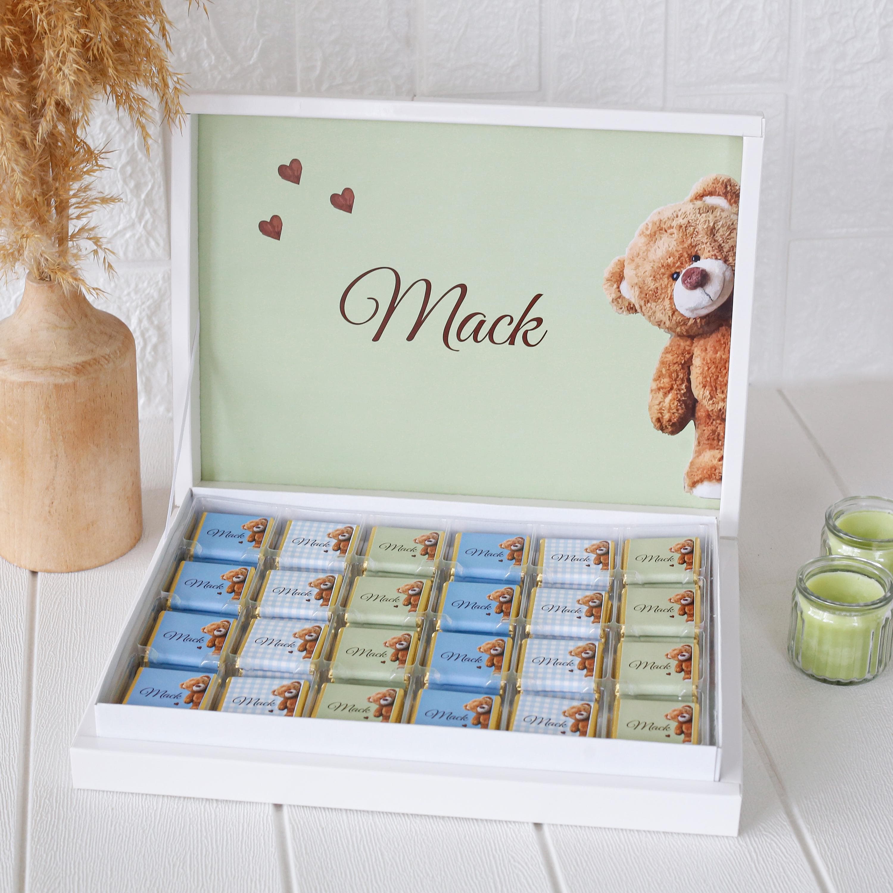 Personalized Baby Shower Chocolate Box, Baby Boy Party Favors, Custom Newborn Gift, Teddy Bear Baby Birthday Favor, Baptism Chocolate Gift
