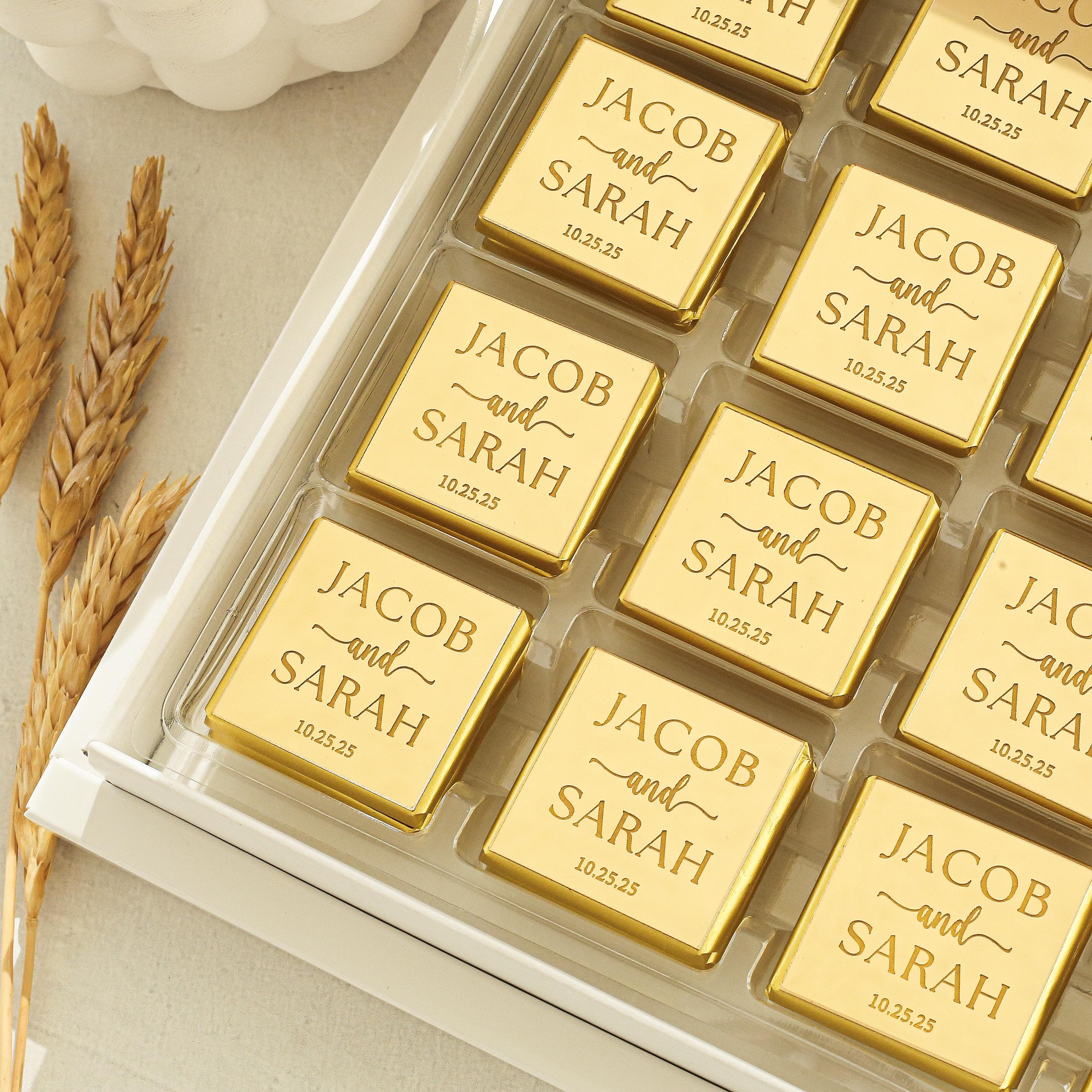 Mirror Gold Plexiglass Chocolate Favors, Thank You Favors For Guest, Anniversaries and Wedding Party Gift Treat Chocolate, Engagement - image 4