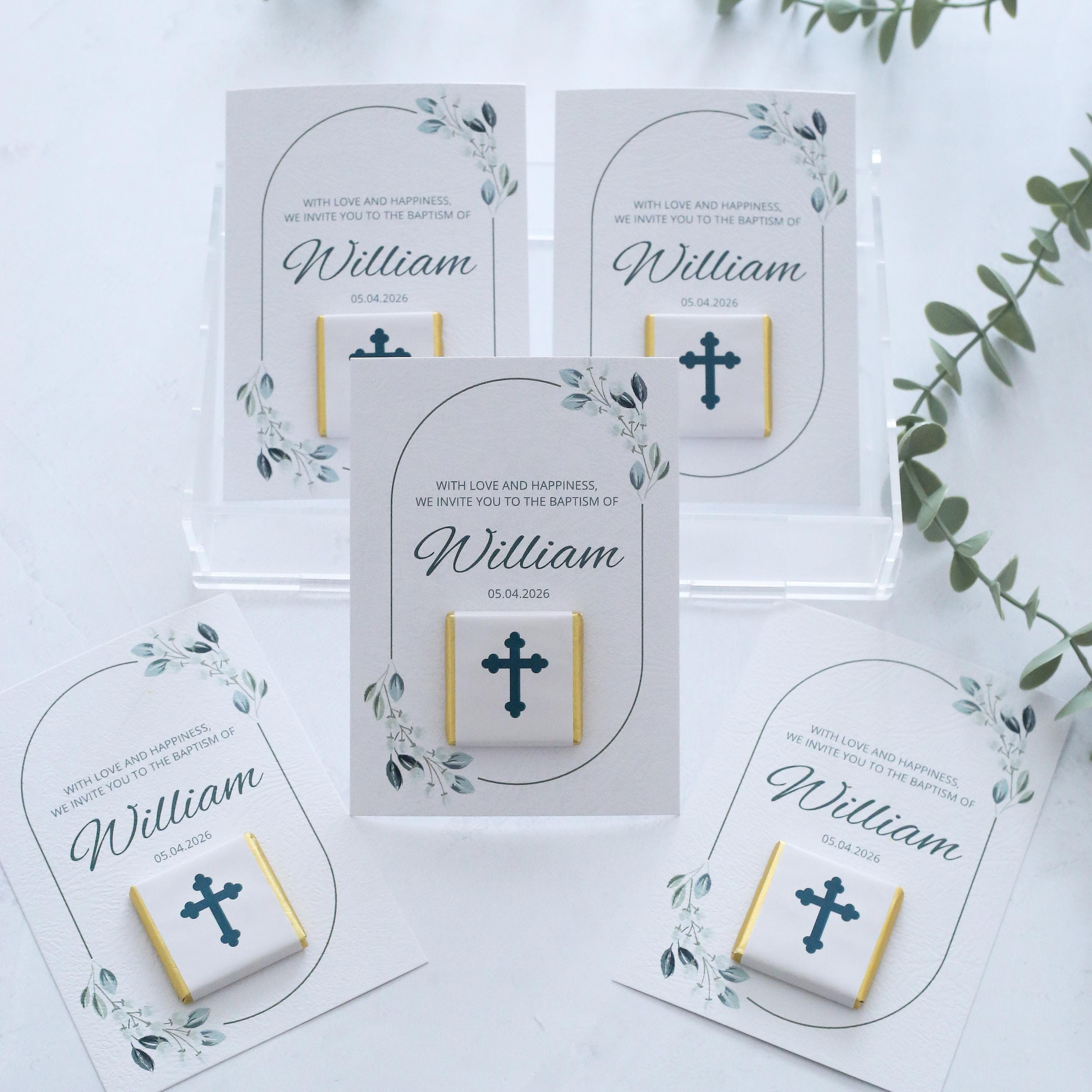 Baptism Favor: Personalized Chocolate with Thank You Card, Baptism Gift for Your Guests, Baby Baptism Gifts, Baptism Invitations - image 5