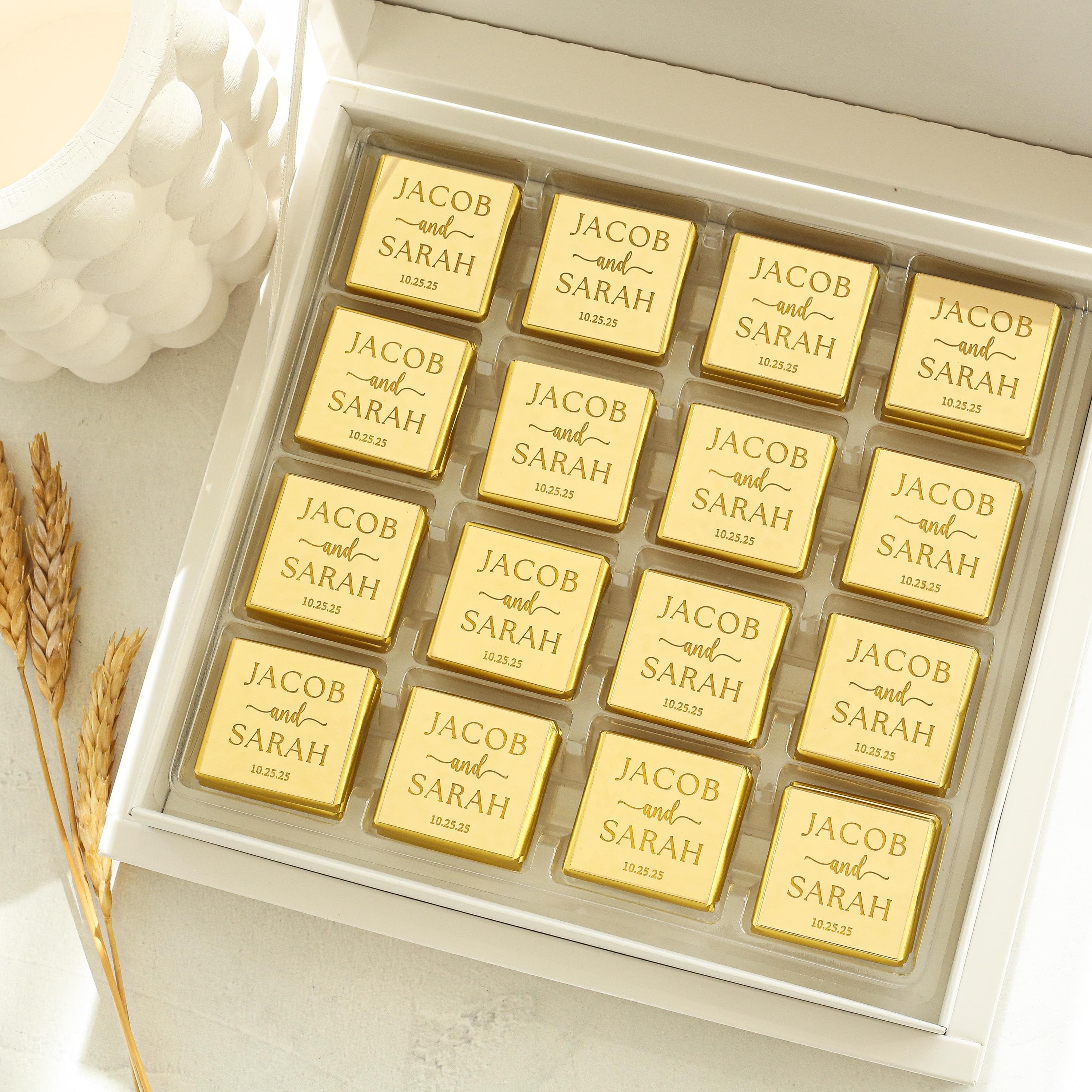 Mirror Gold Plexiglass Chocolate Favors, Thank You Favors For Guest, Anniversaries and Wedding Party Gift Treat Chocolate, Engagement - image 5