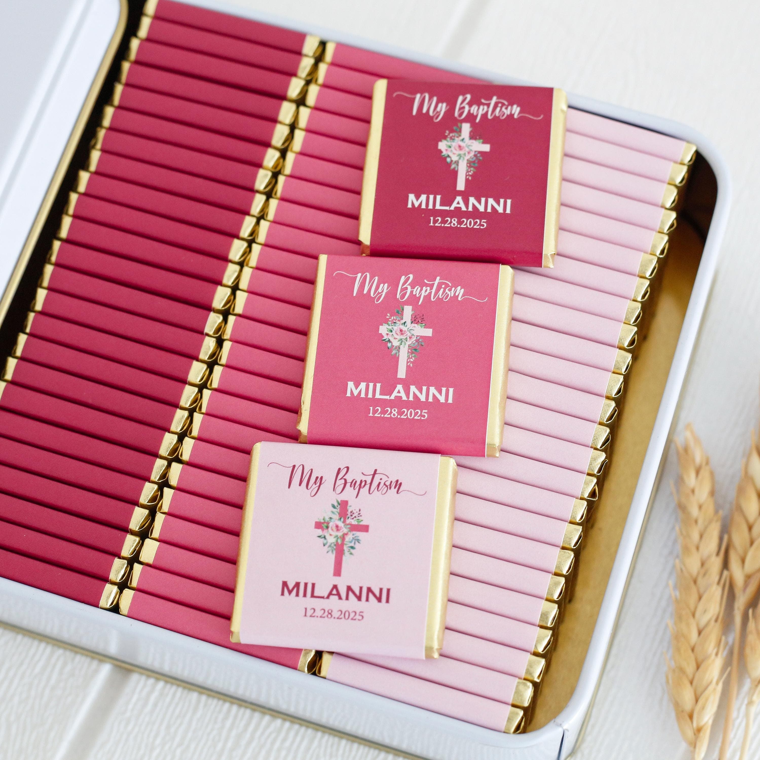 50 Pcs Baptism Chocolate Favors, Personalized Baptism Chocolate Gift, Christening Favors, Communion Favors, Baptism Chocolate, Party Favors - image 3