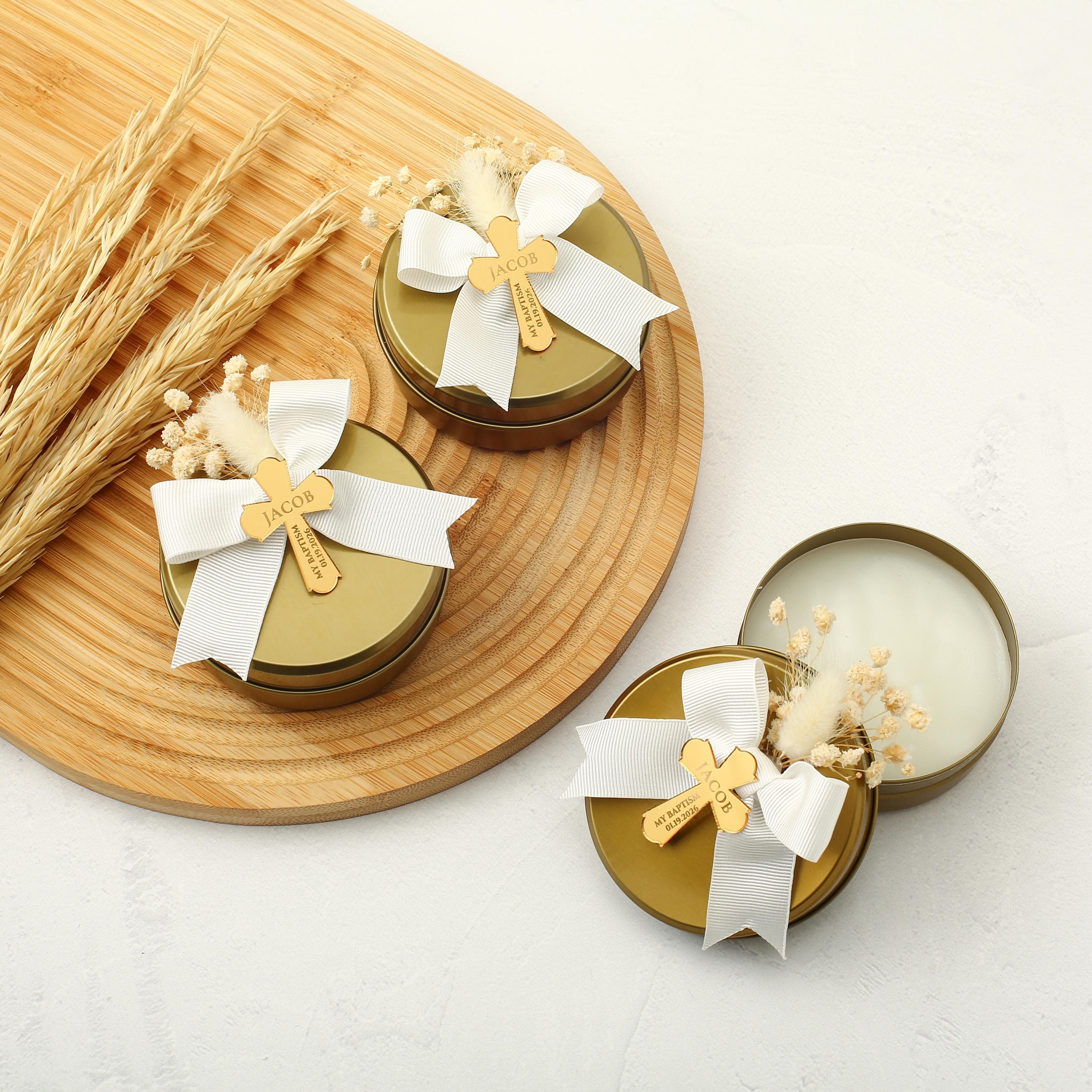 Personalized Baptism Candle Favors: Elegant Christening Gift
