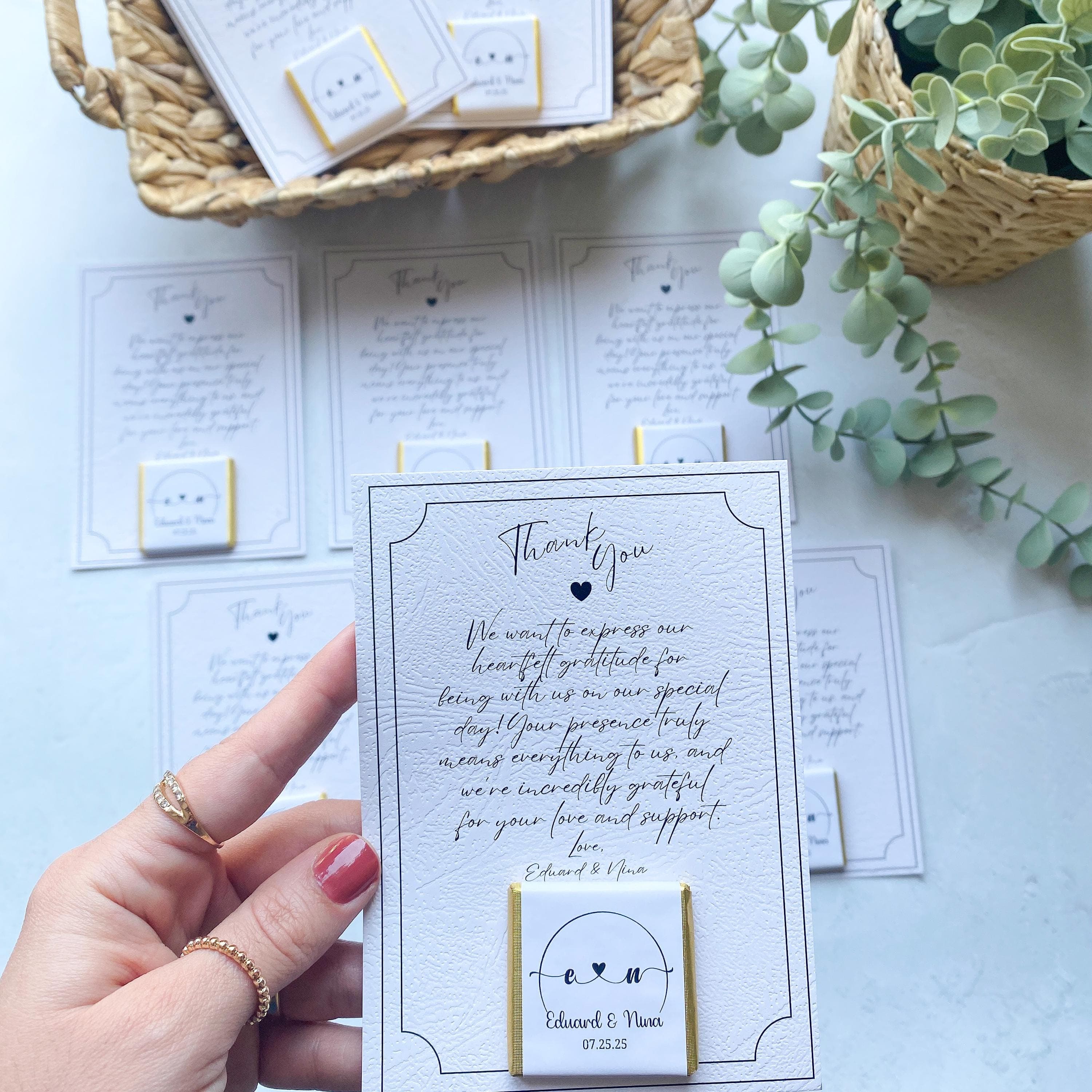 Personalized Chocolate Wedding Favors with Thank You Card