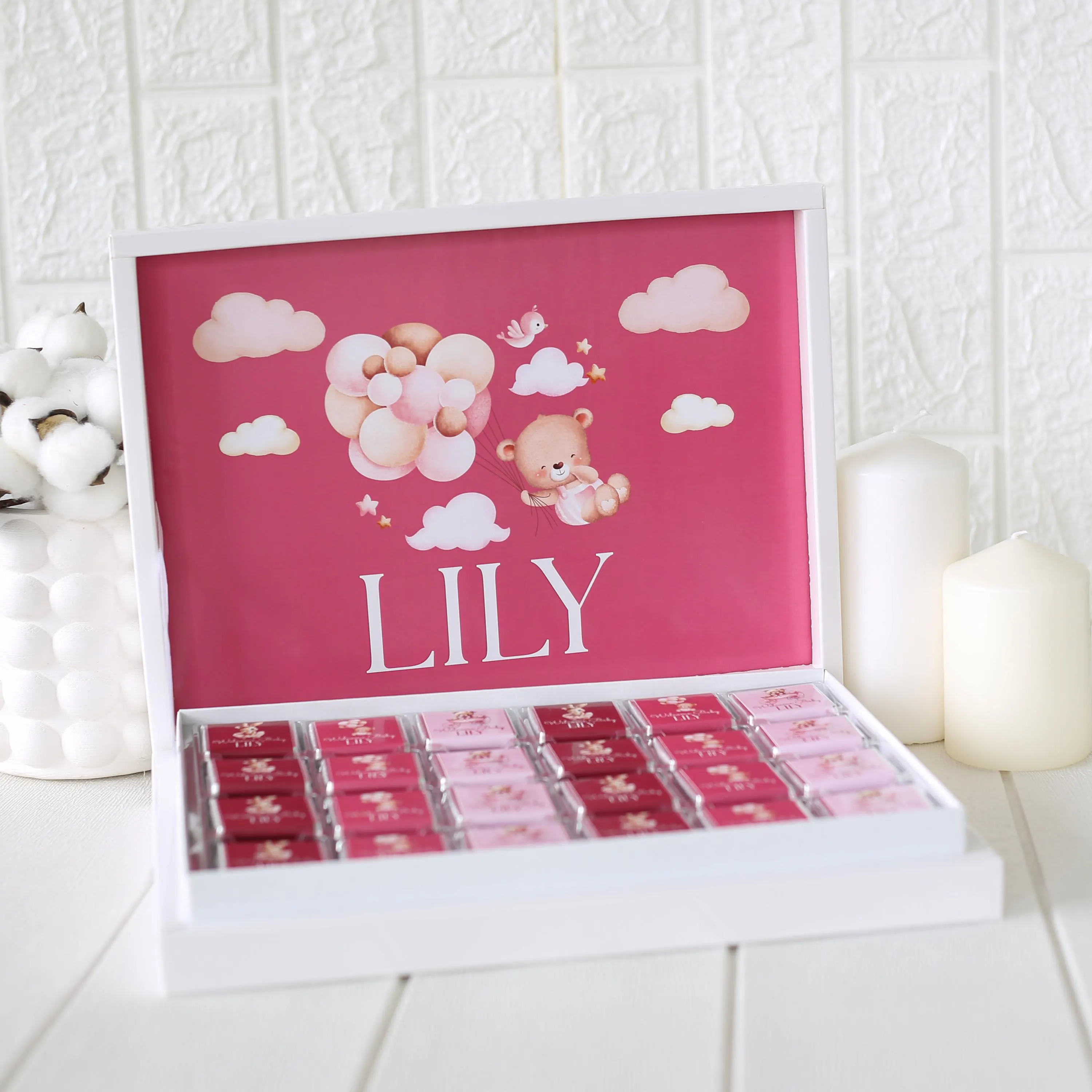 50 Pcs Baby Shower Personalized Newborn Chocolates, Custom Baby Boy Shower Gift Box, Baptism & Christening Party Favors, Bulk Chocolate